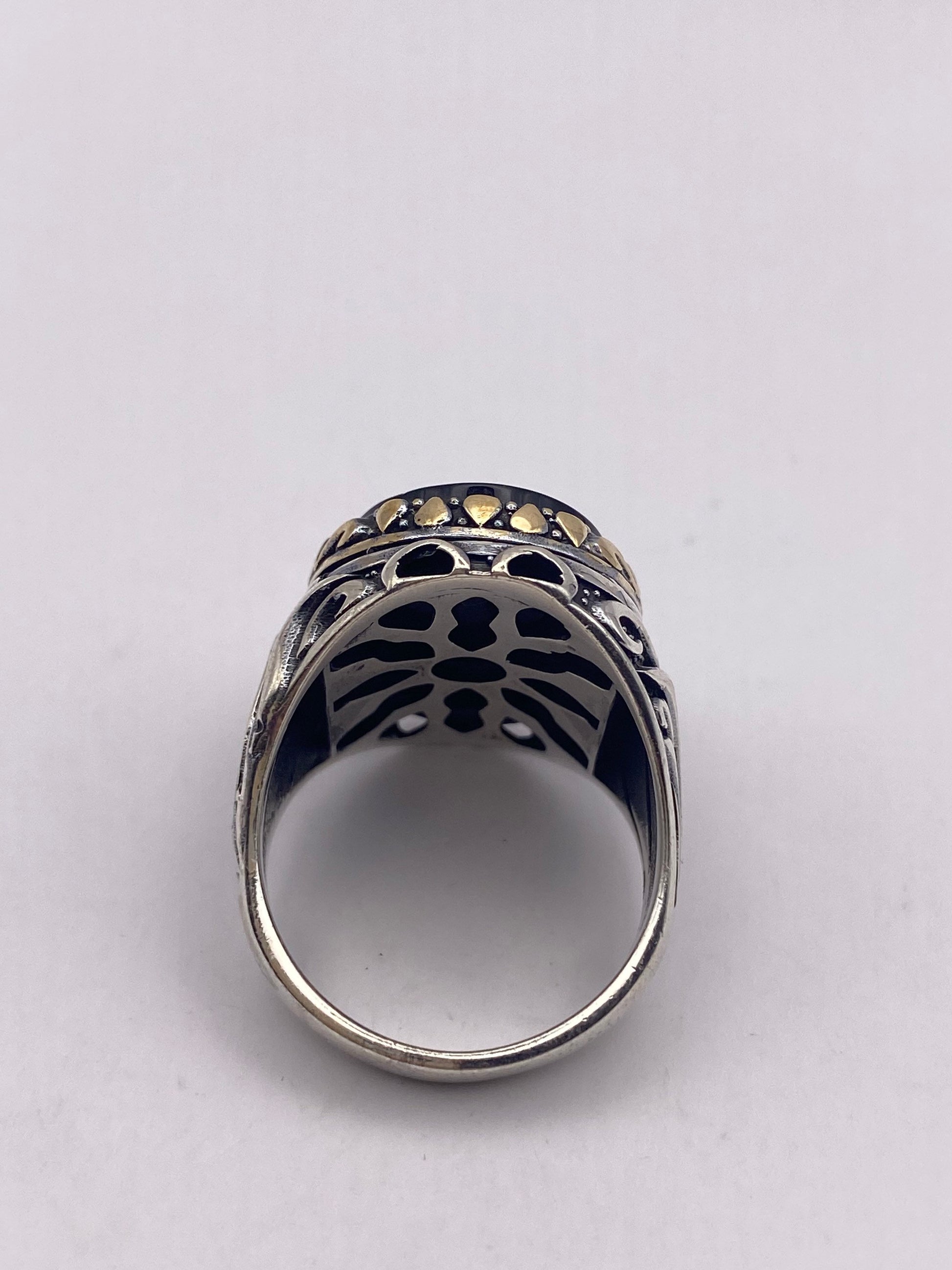 Vintage Onyx Mens Ring in 925 Sterling Silver Persian Genuine Black Onyx