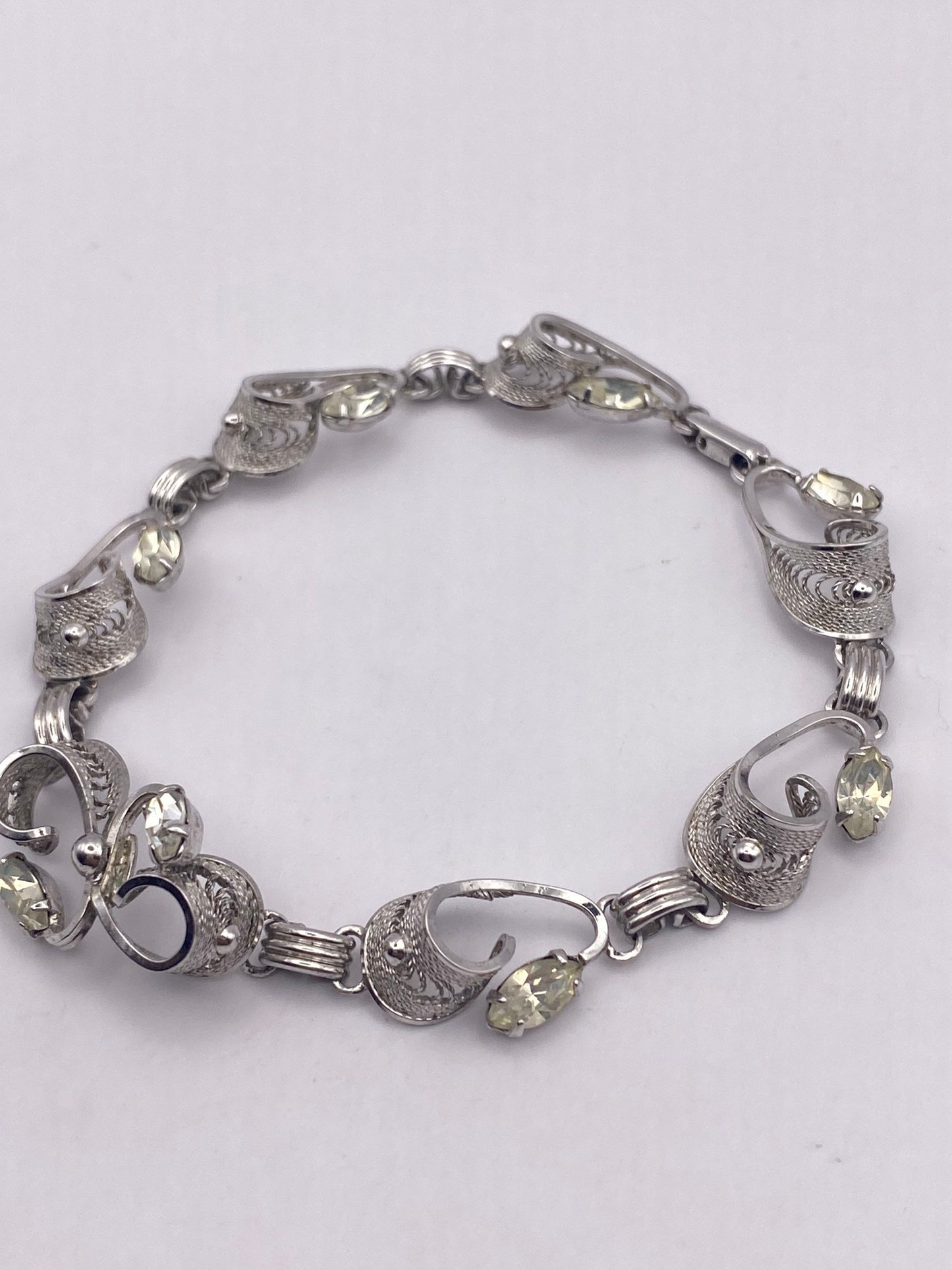 Vintage Crystal Rhodium Finished 925 Sterling Silver Tennis Bracelet