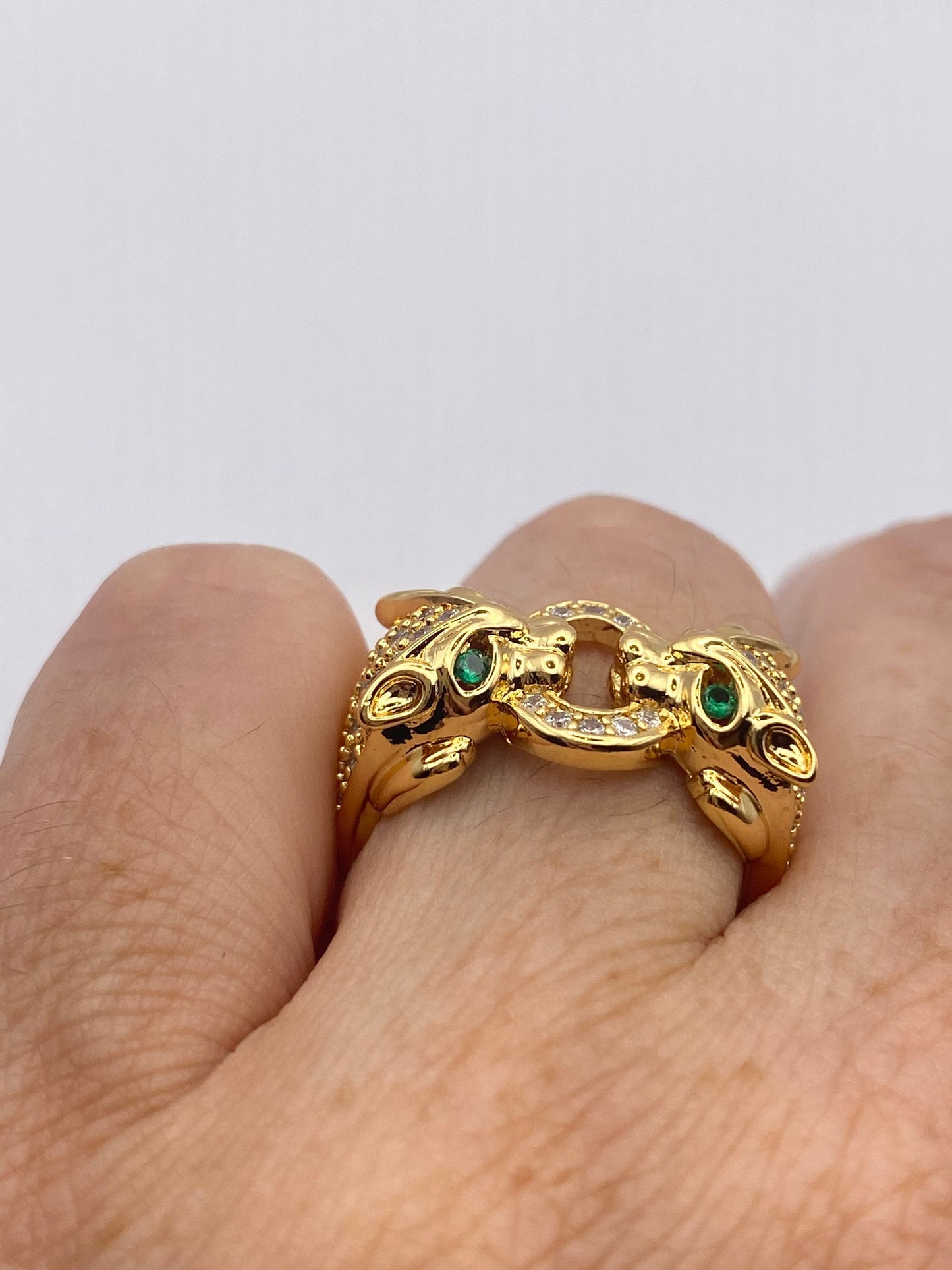 Vintage Cat Cougar Ring Gold filled Deco Cocktail