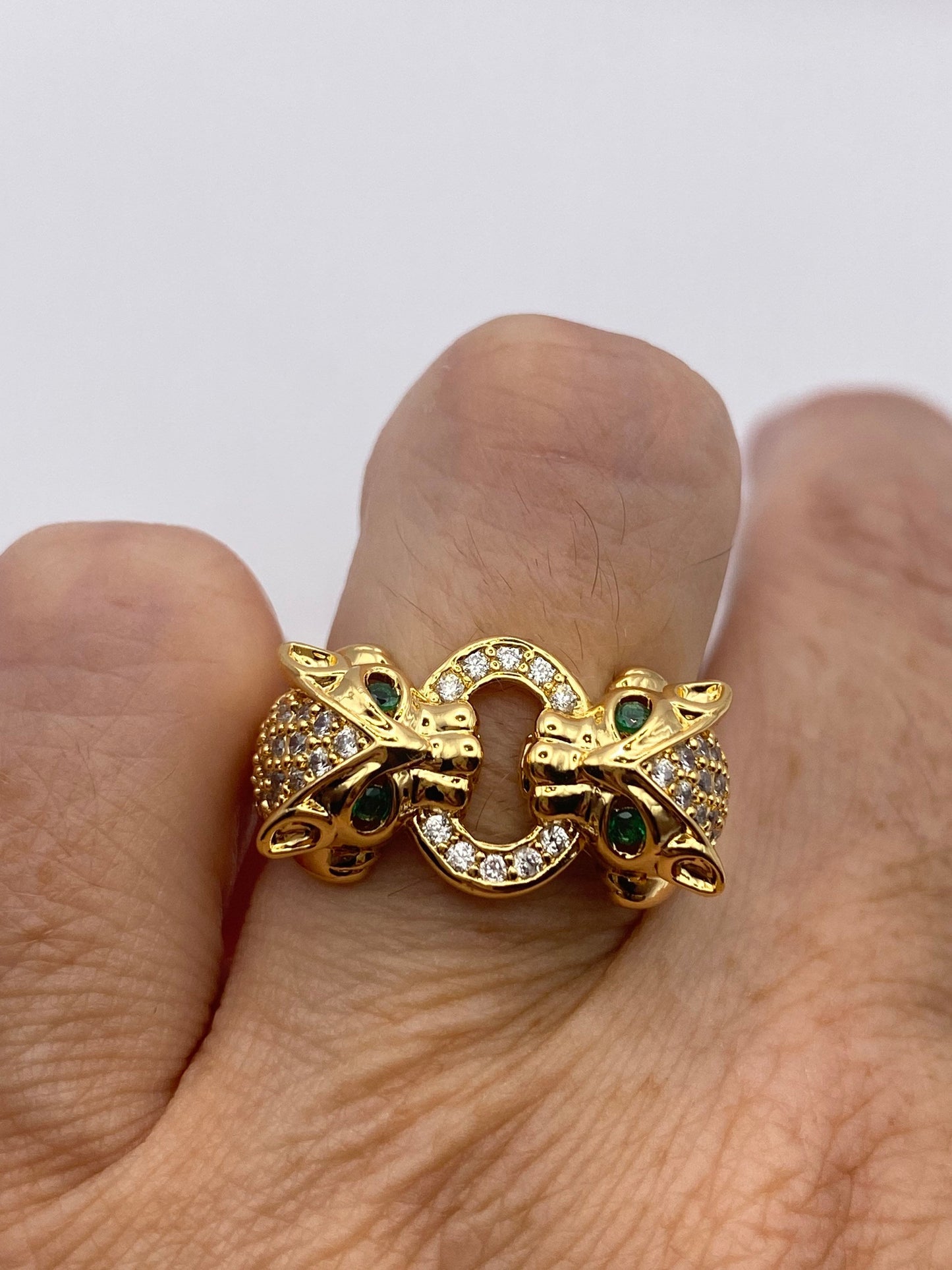Vintage Cat Cougar Ring Gold filled Deco Cocktail