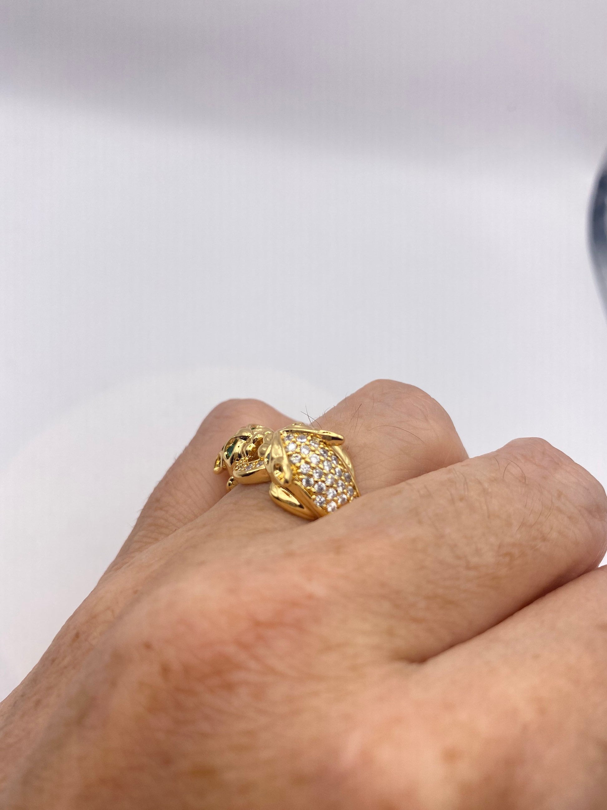 Vintage Cat Cougar Ring Gold filled Deco Cocktail