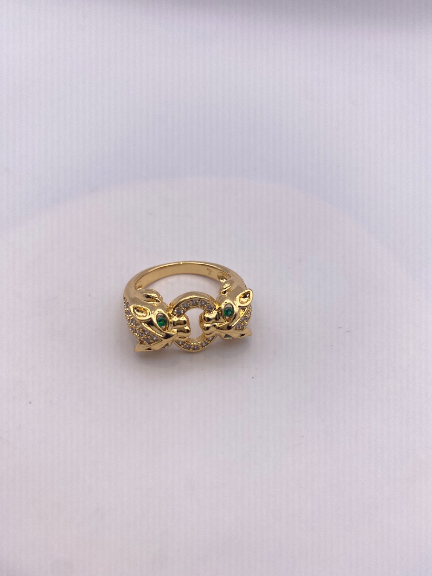 Vintage Cat Cougar Ring Gold filled Deco Cocktail Adjustable