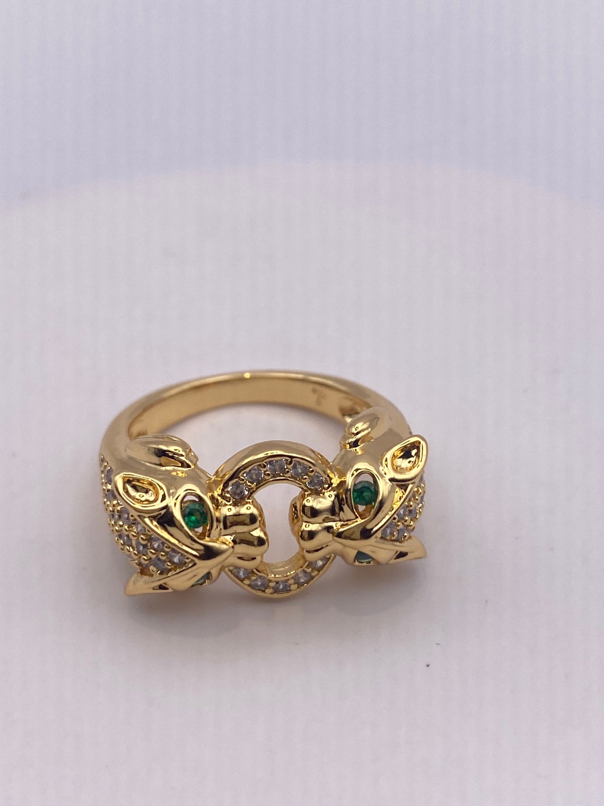 Vintage Cat Cougar Ring Gold filled Deco Cocktail Adjustable