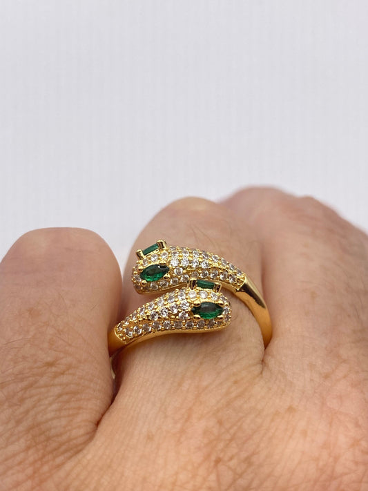 Vintage Snake Serpent Ring Gold filled Deco Cocktail Adjustable