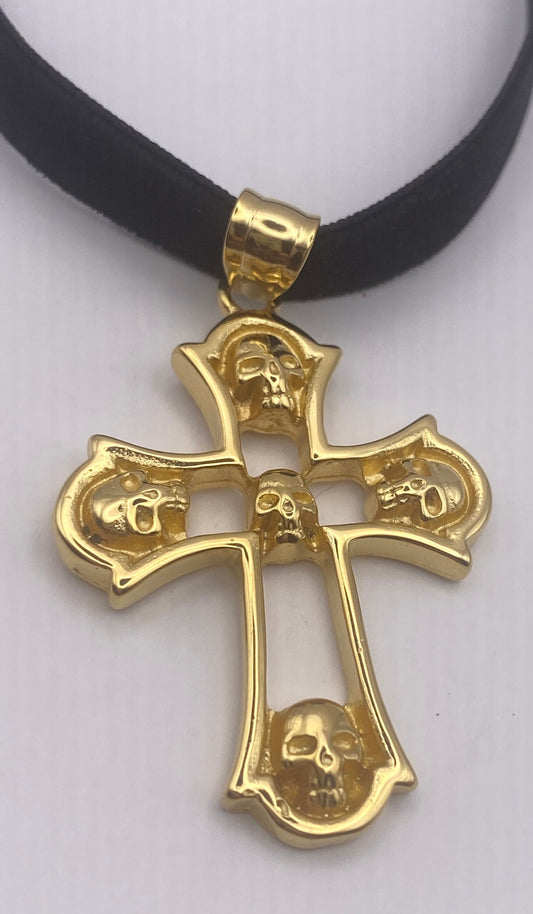 vintage Celtic Skull Gold Stainless Steel Cross pendant necklace