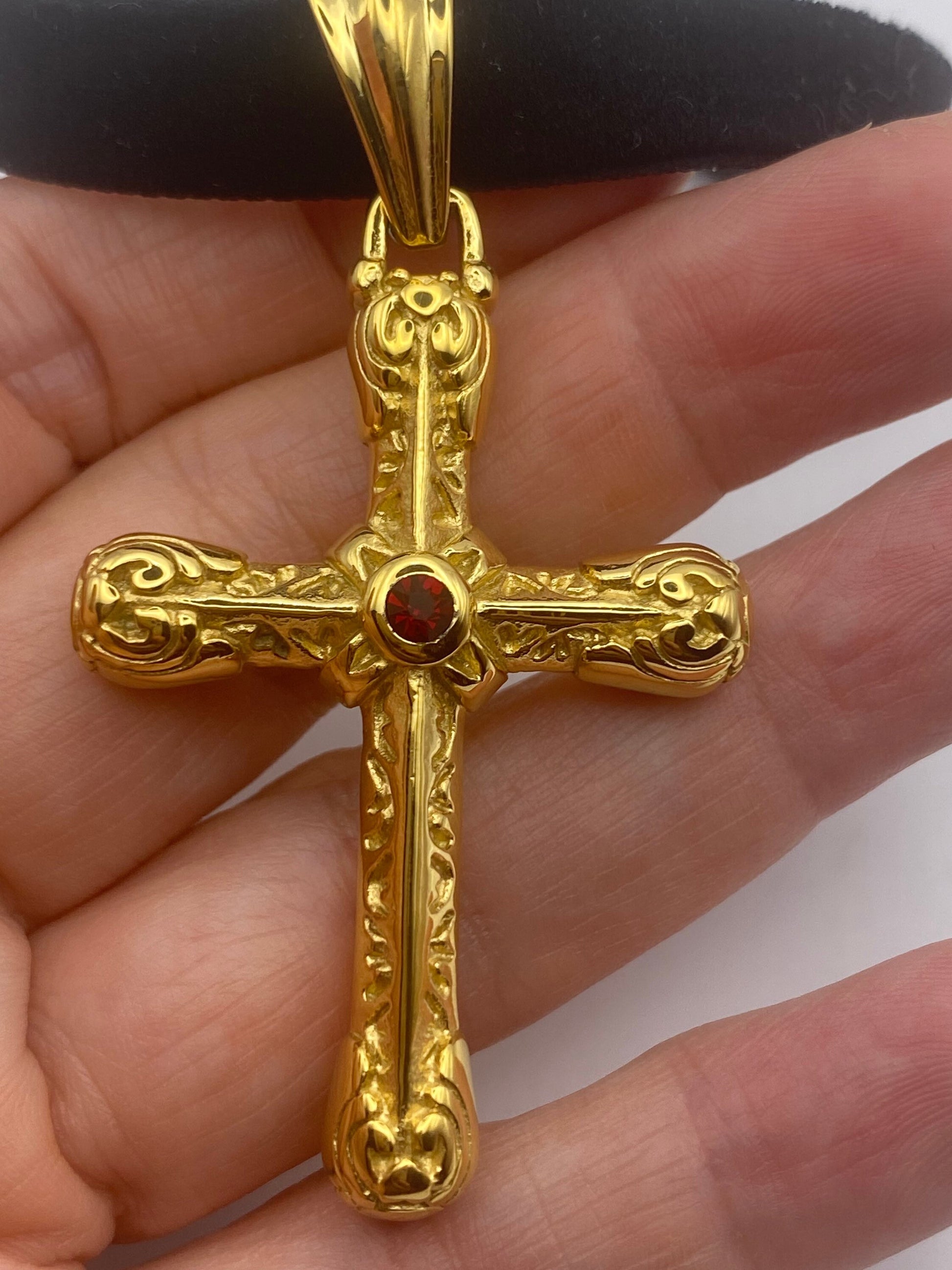 vintage Celtic Gold Stainless Steel Cross pendant necklace