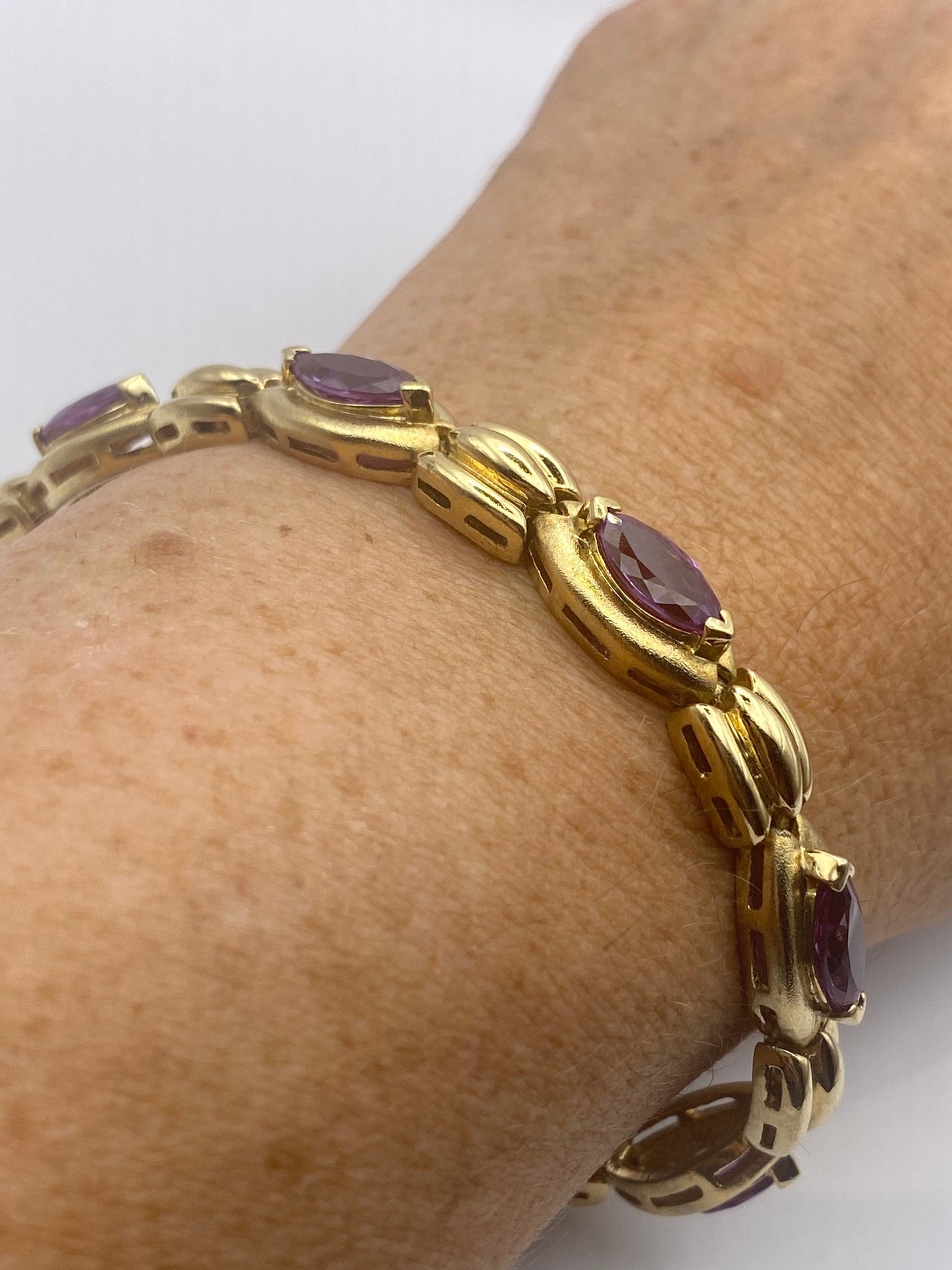 Vintage Purple Alexandrite Tennis Bracelet Golden 925 Sterling Silver