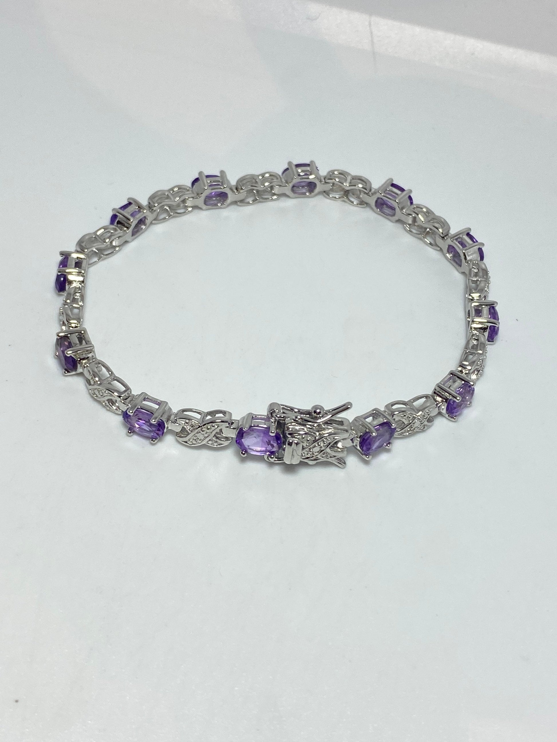 Vintage Purple Amethyst Tennis Bracelet 925 Sterling Silver