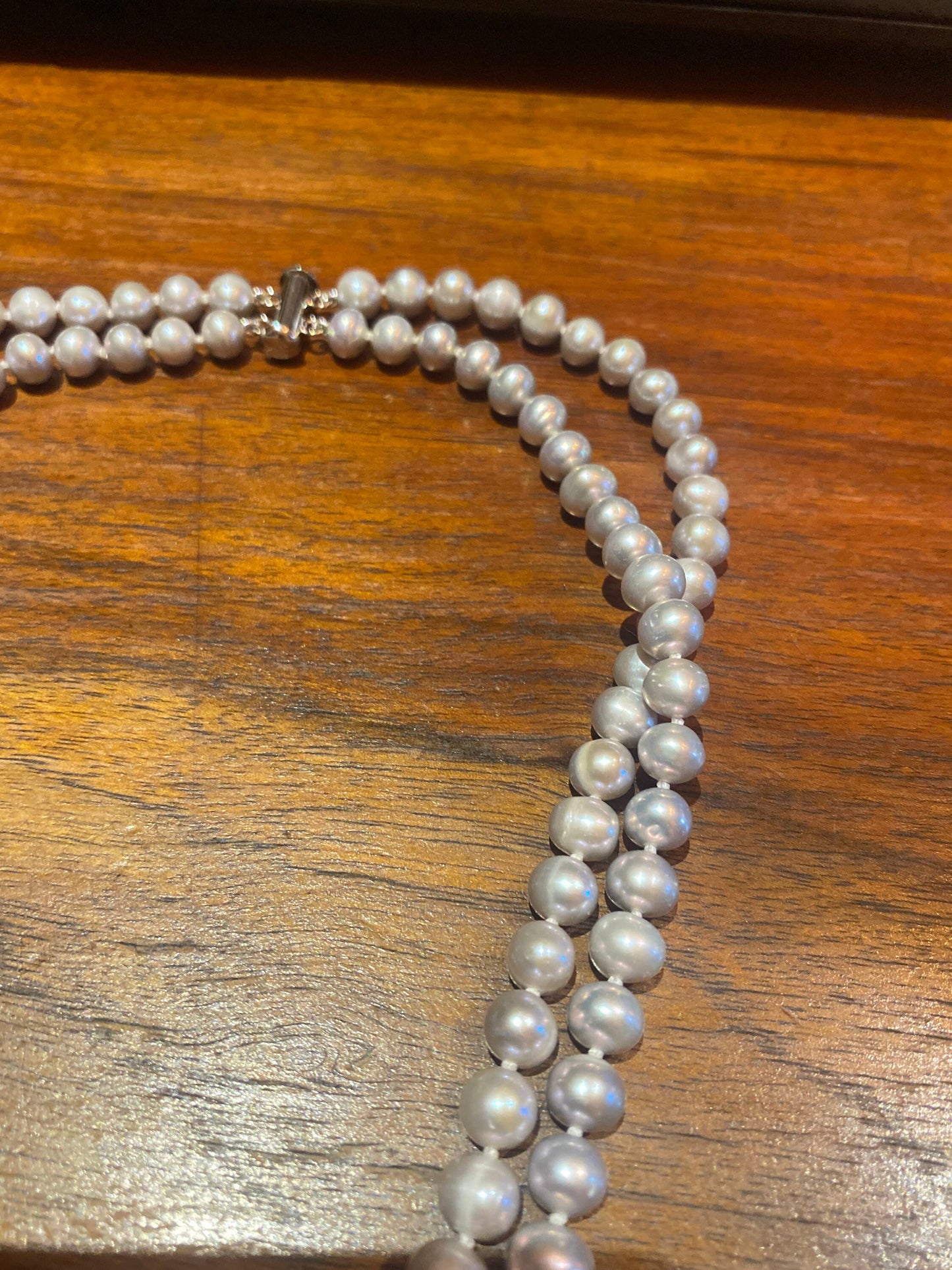 Vintage Hand Knotted Gray Pearl 16 inch double Necklace