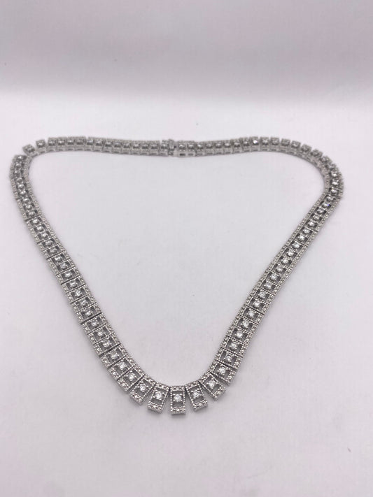 Vintage Clear Chrystal 925 Sterling Silver Collar Necklace