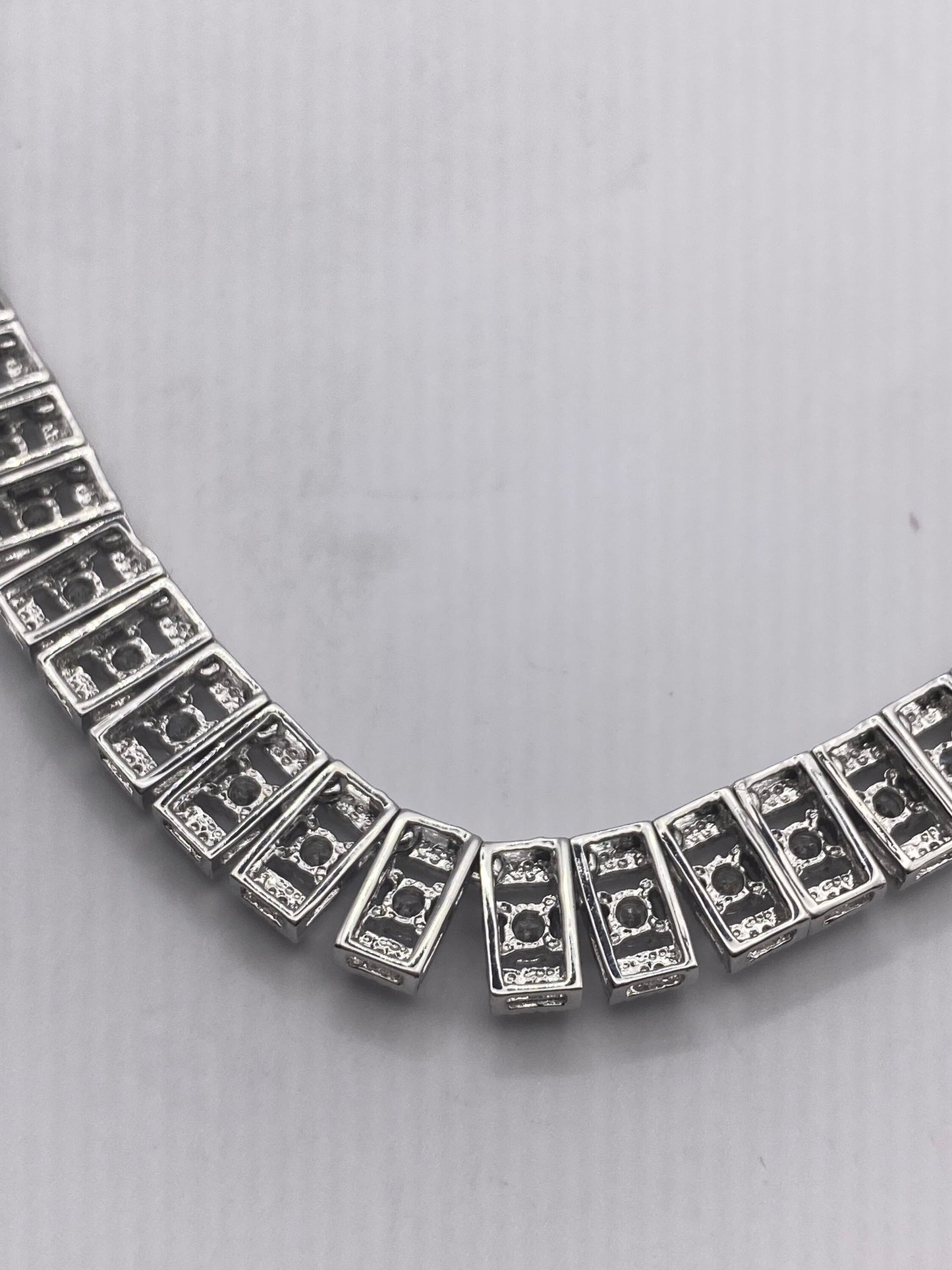 Vintage Clear Chrystal 925 Sterling Silver Collar Necklace