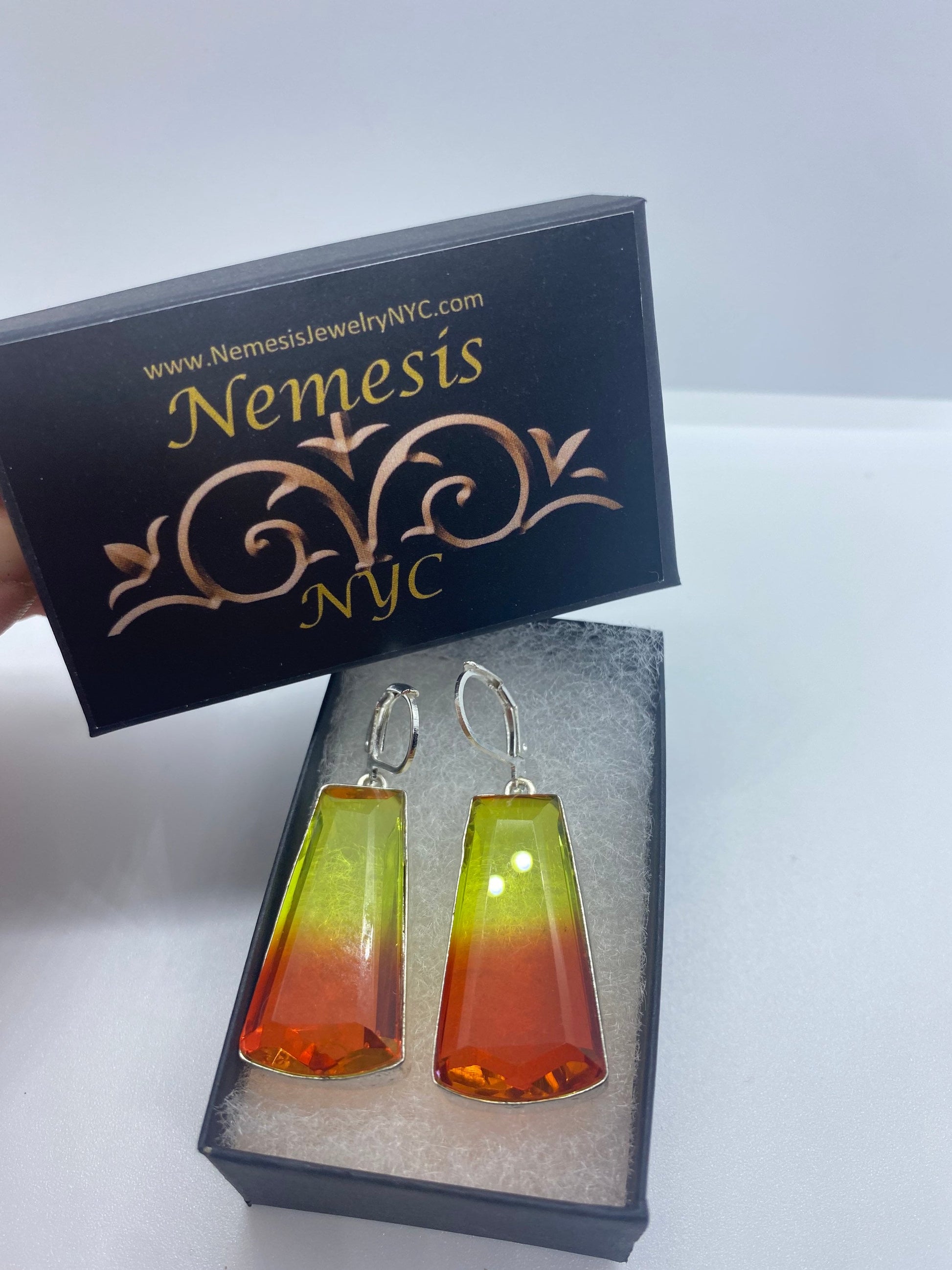 Antique Vintage Red Yellow Volcanic Glass Silver Dangle Earrings