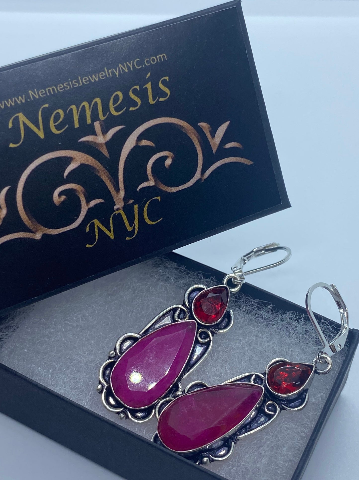 Vintage Raw Ruby LeverBack 925 Sterling Silver Earrings