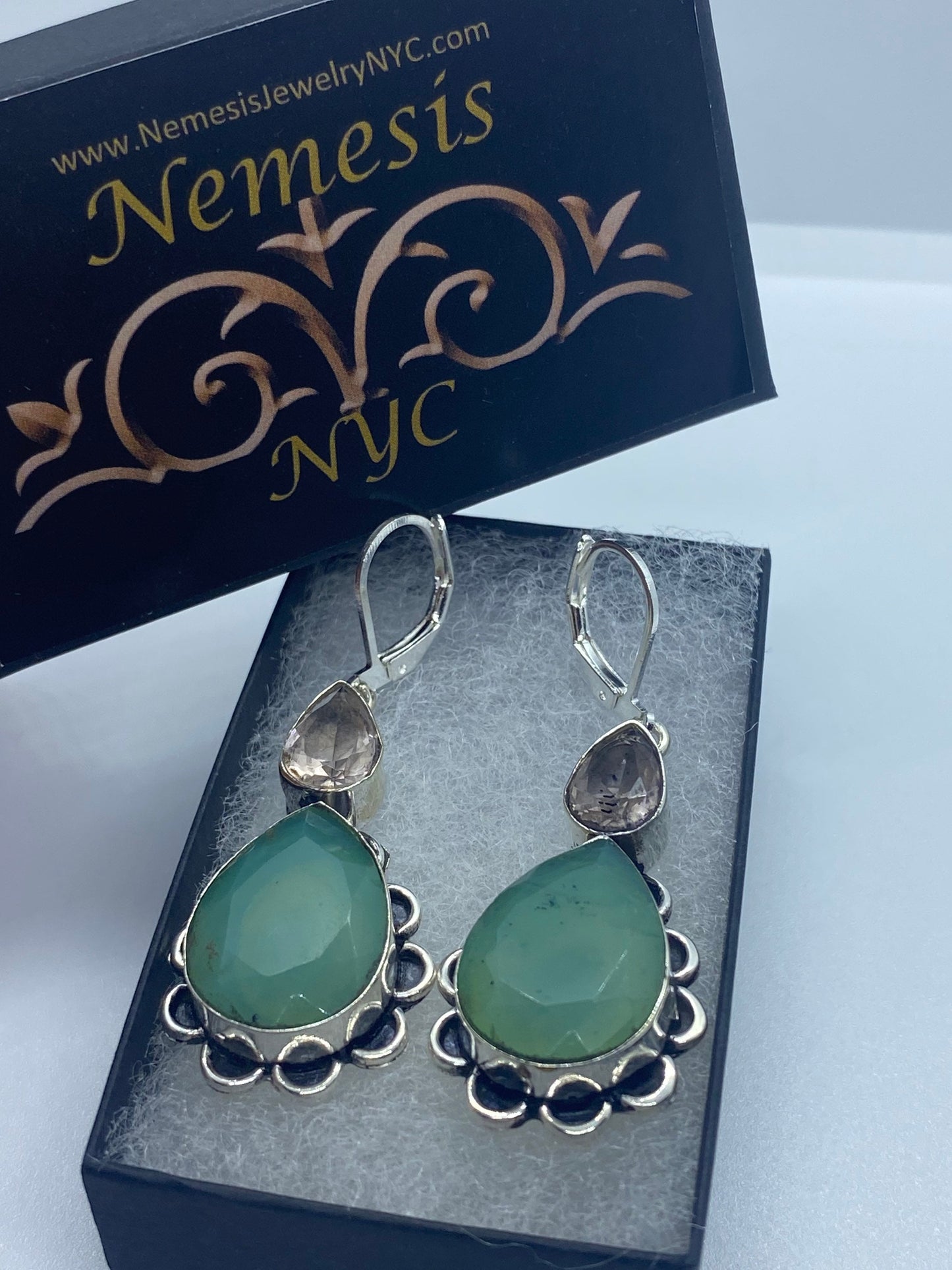 Antique Vintage Green Aventurine Jade Silver Dangle Earrings