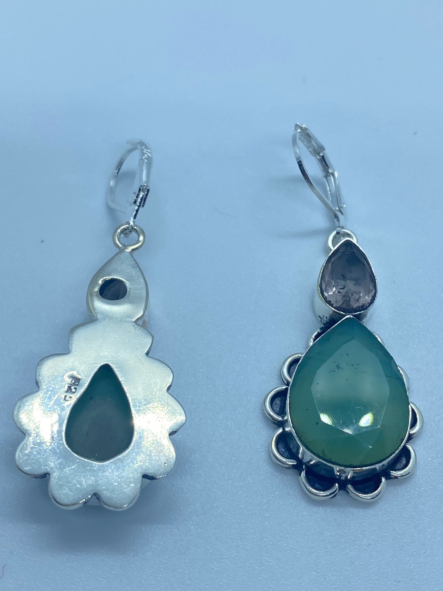 Antique Vintage Green Aventurine Jade Silver Dangle Earrings