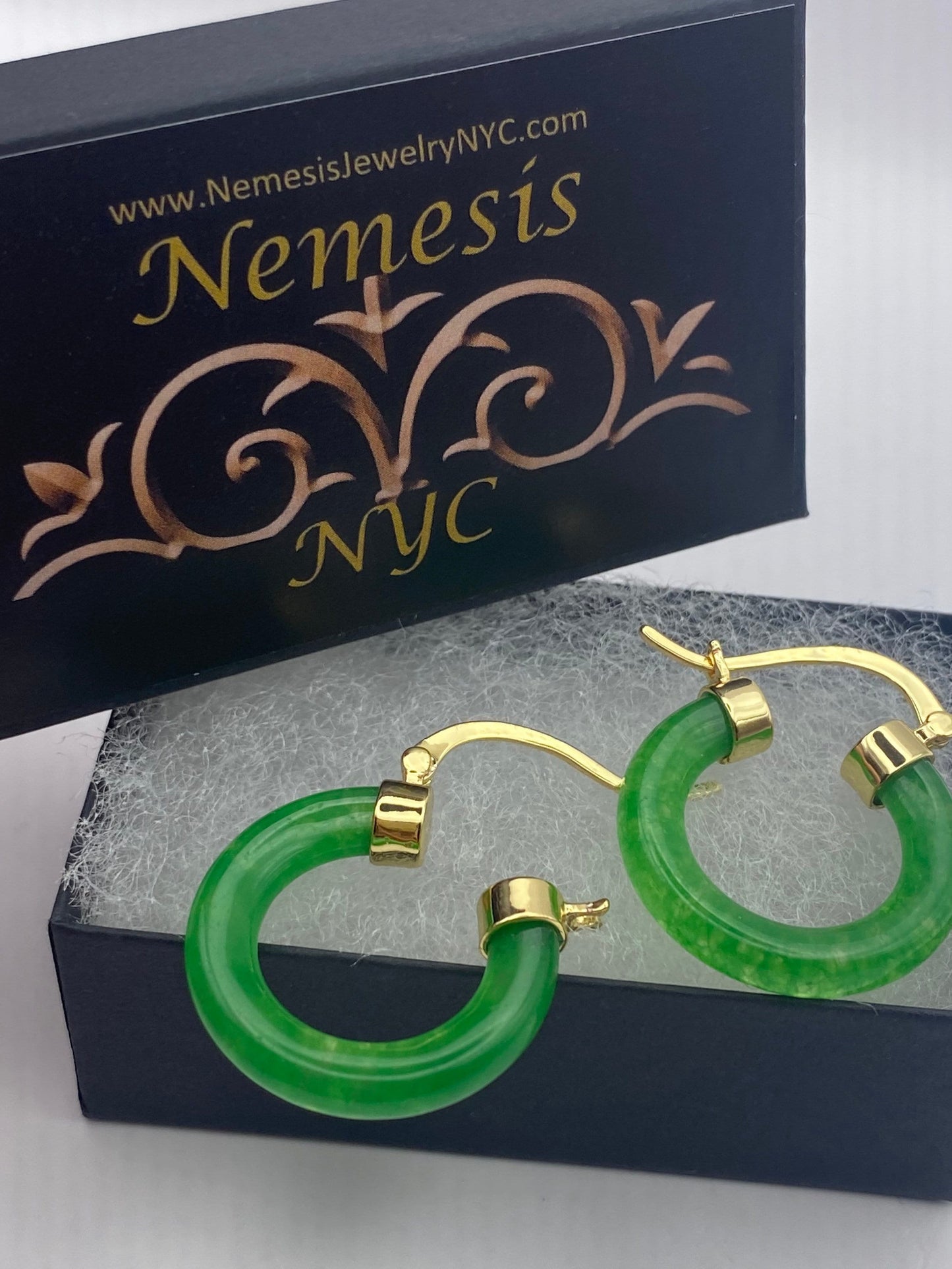 Vintage Fun Green Jade Hoop Earrings in Bronze