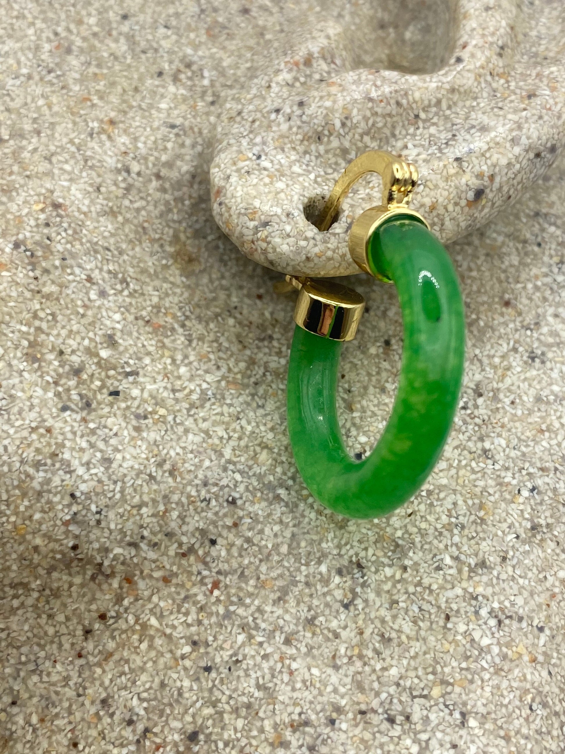 Vintage Fun Green Jade Hoop Earrings in Bronze