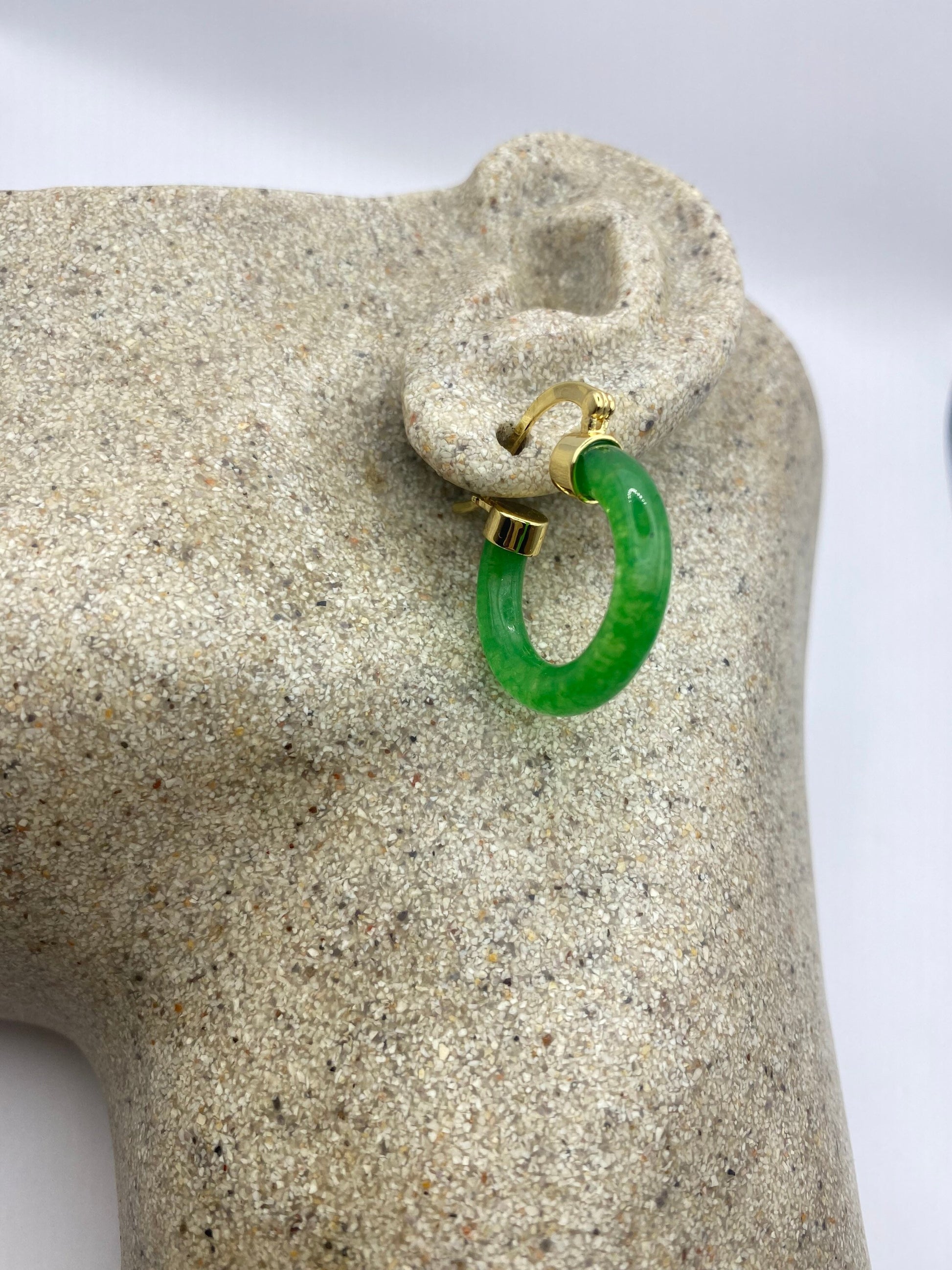 Vintage Fun Green Jade Hoop Earrings in Bronze