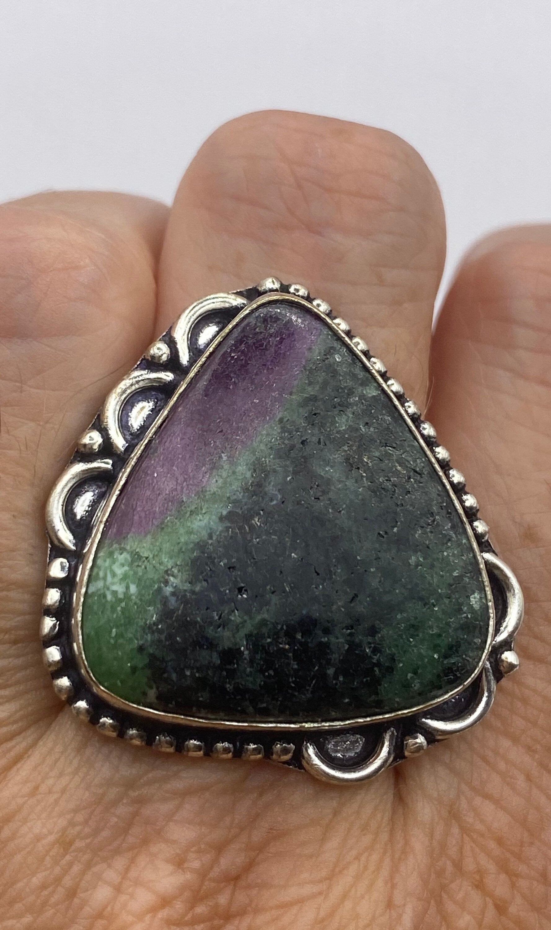 Vintage Handmade Raw Pink Ruby Zoisite Silver Gothic Ring