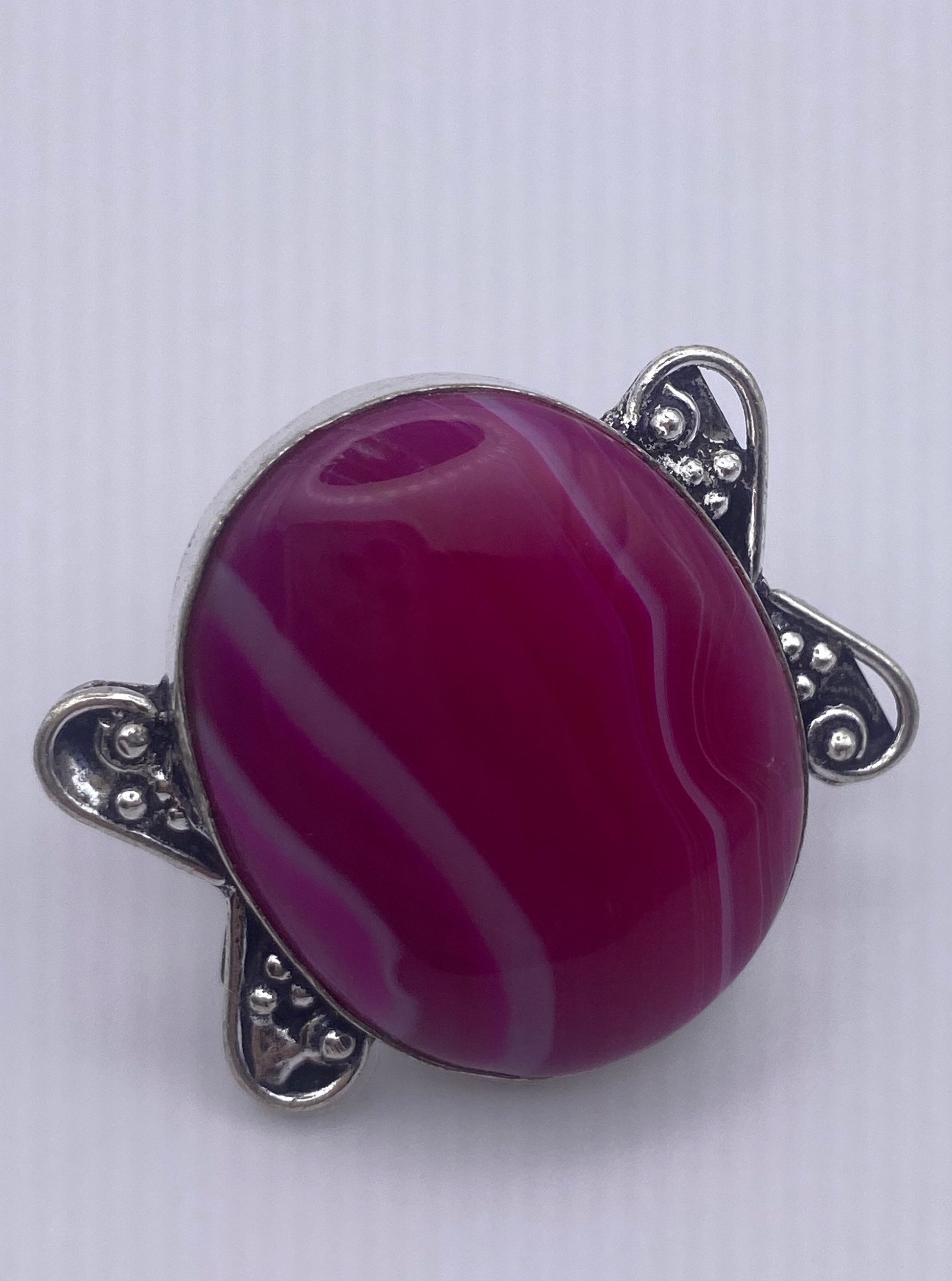 Vintage Pink Agate Silver Ring Size 8