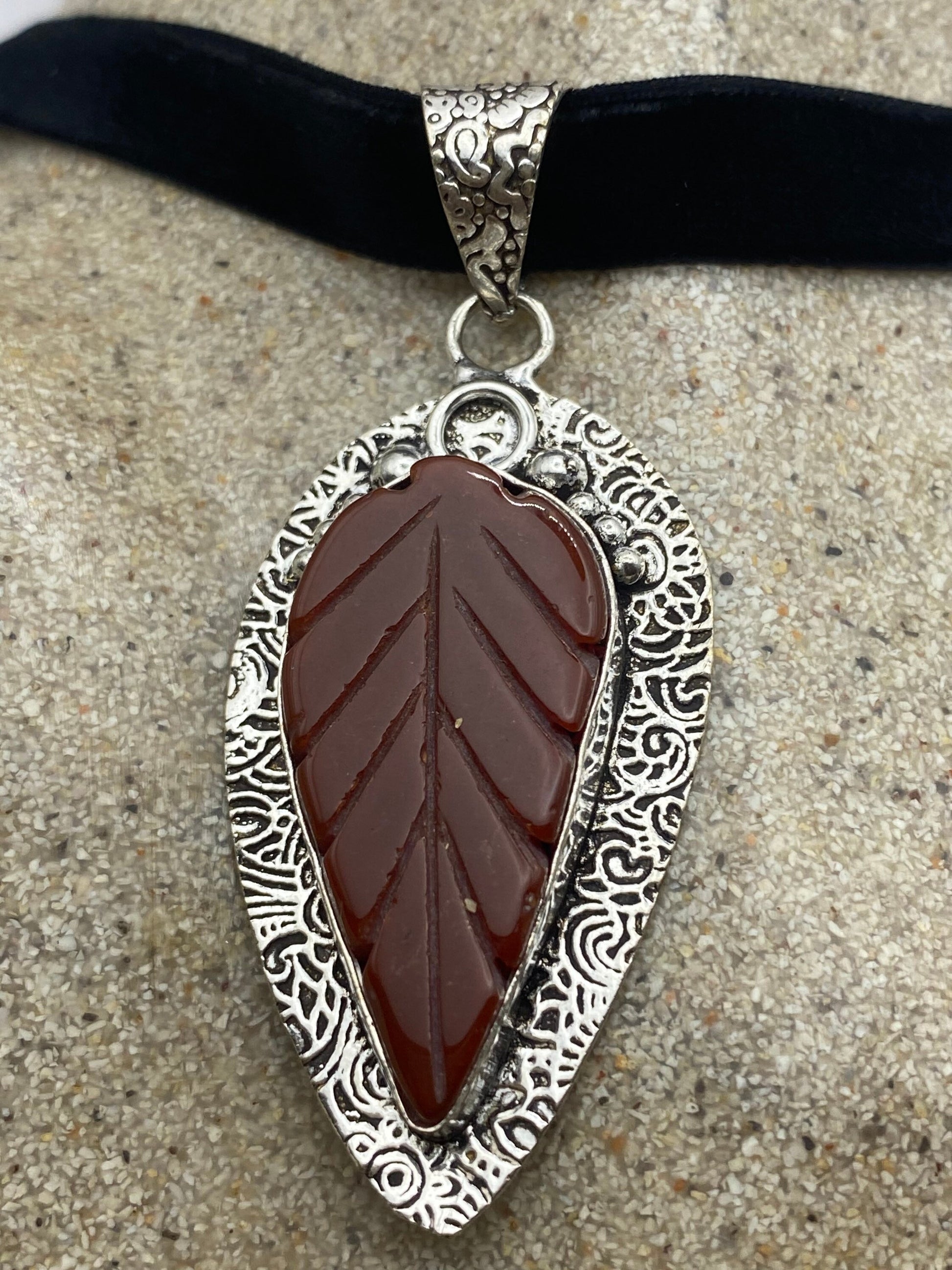 Vintage Carnelian Leaf Choker Necklace Pendant