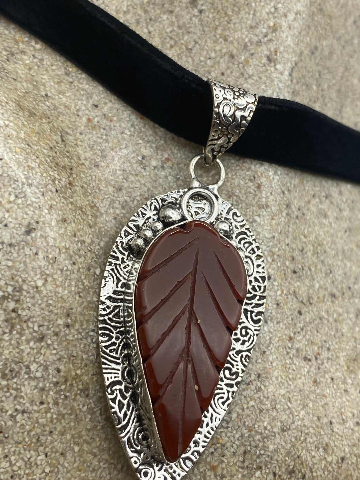 Vintage Carnelian Leaf Choker Necklace Pendant