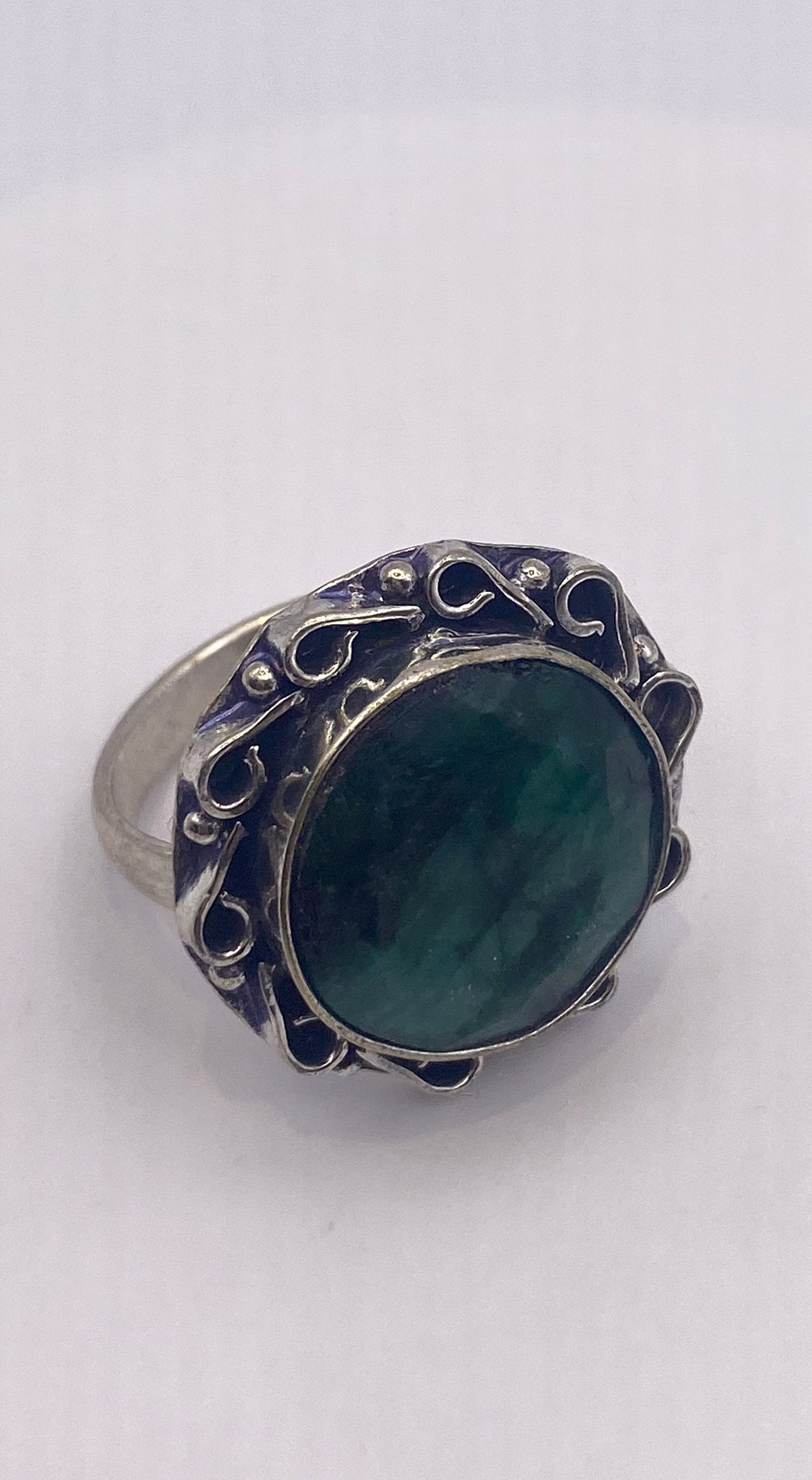 Vintage Green Raw Emerald Silver Bronze Statement Boho Ring