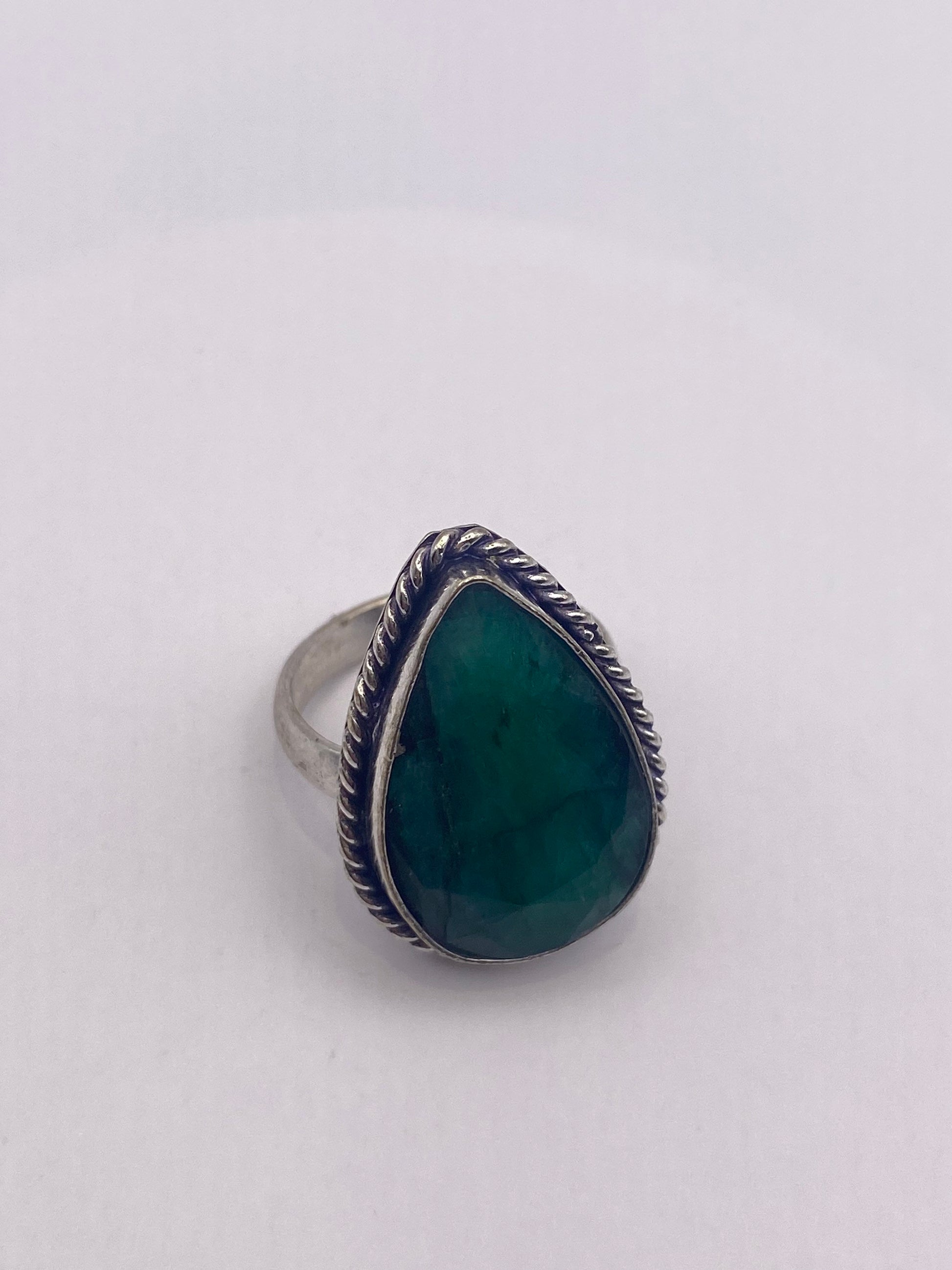 Vintage Green Raw Emerald Silver Bronze Statement Boho Ring