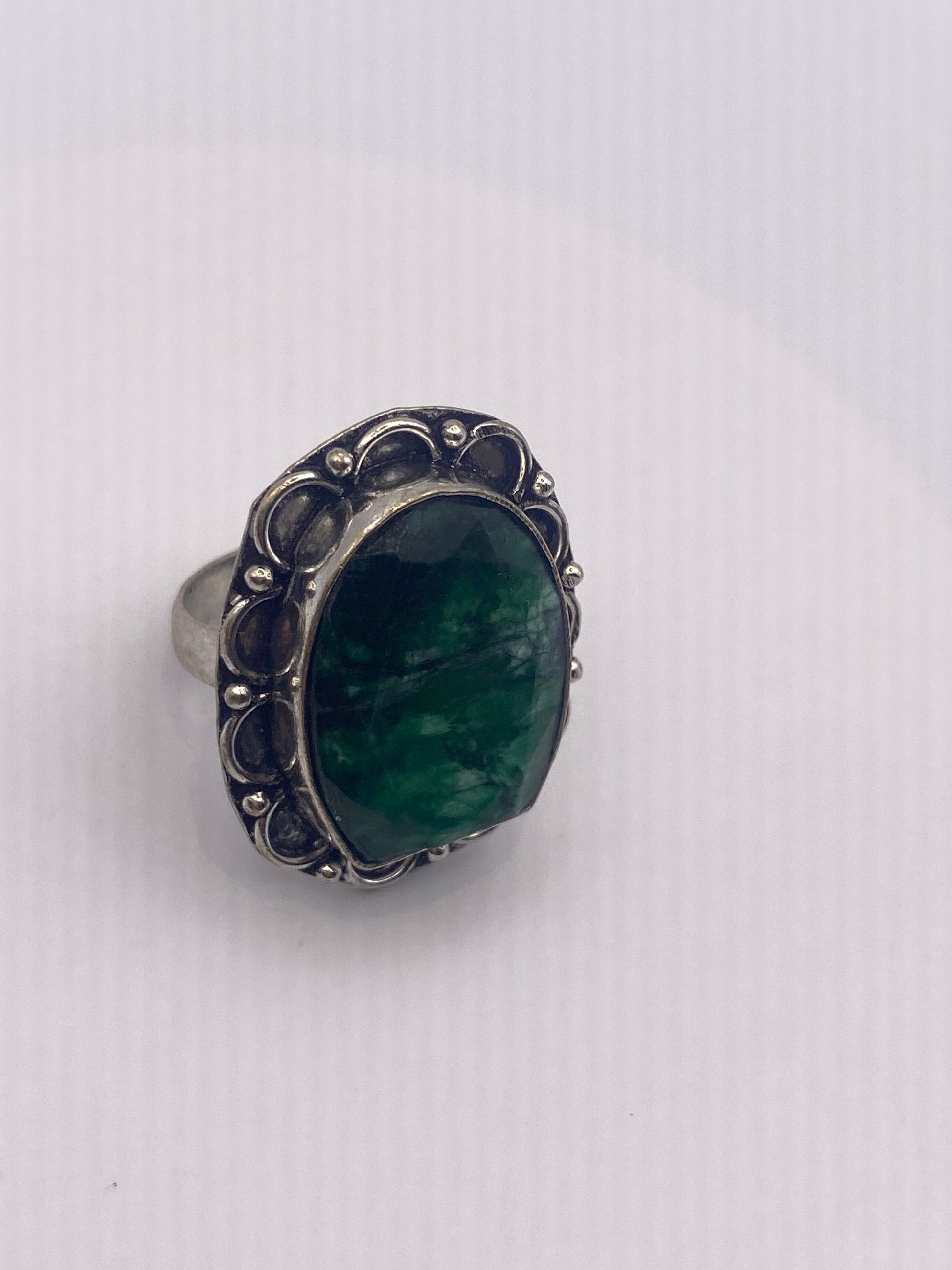 Vintage Green Raw Emerald Silver Bronze Statement Boho Ring