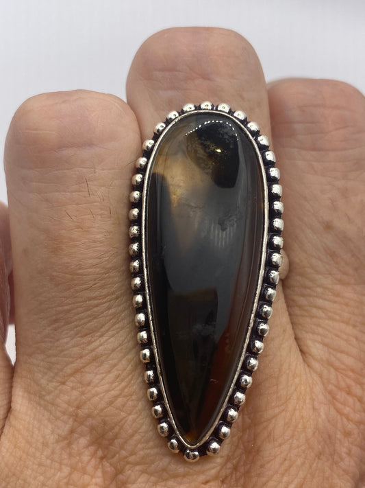 Vintage Black and White agate Cocktail Ring