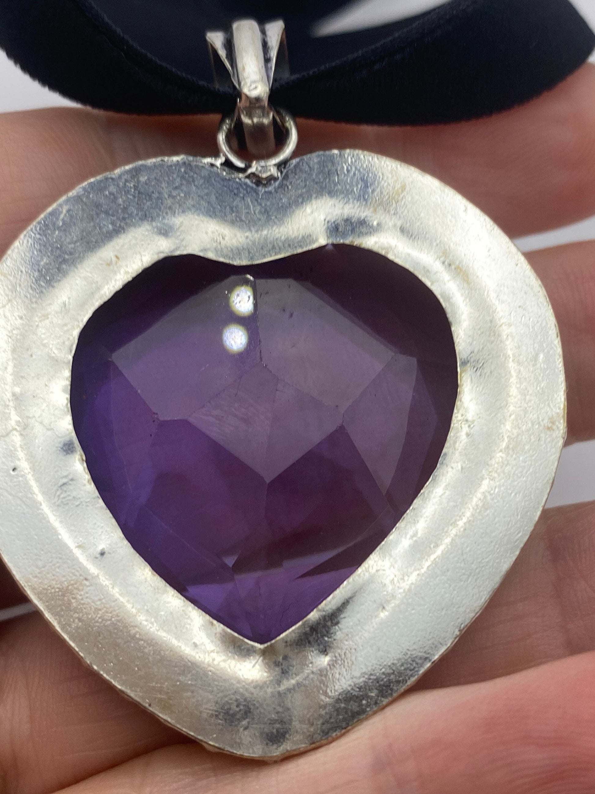 Vintage Heart Antique Purple Glass Choker Necklace