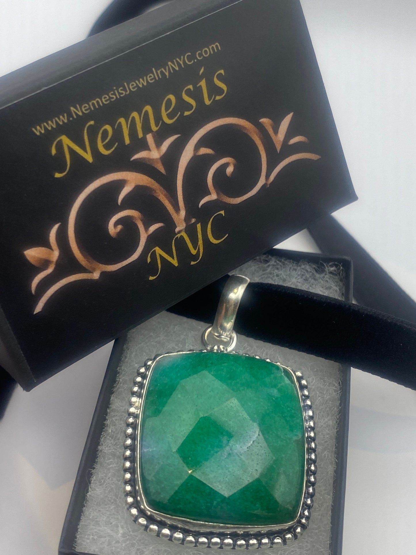 Vintage Green Raw Emerald Crystal Black Velvet Choker Pendant