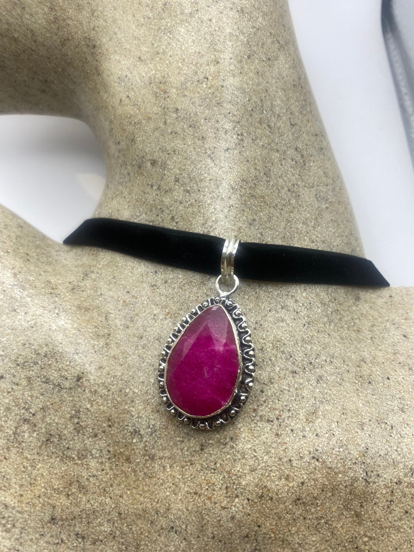 Vintage Antique Pink Raw Ruby Choker Necklace