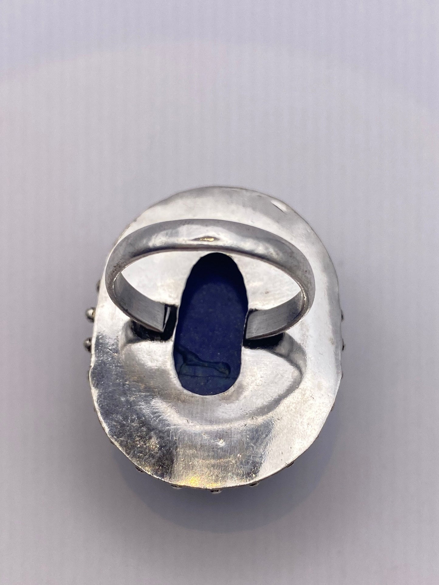 Vintage Blue Flower Carved Lapis Lazuli Ring