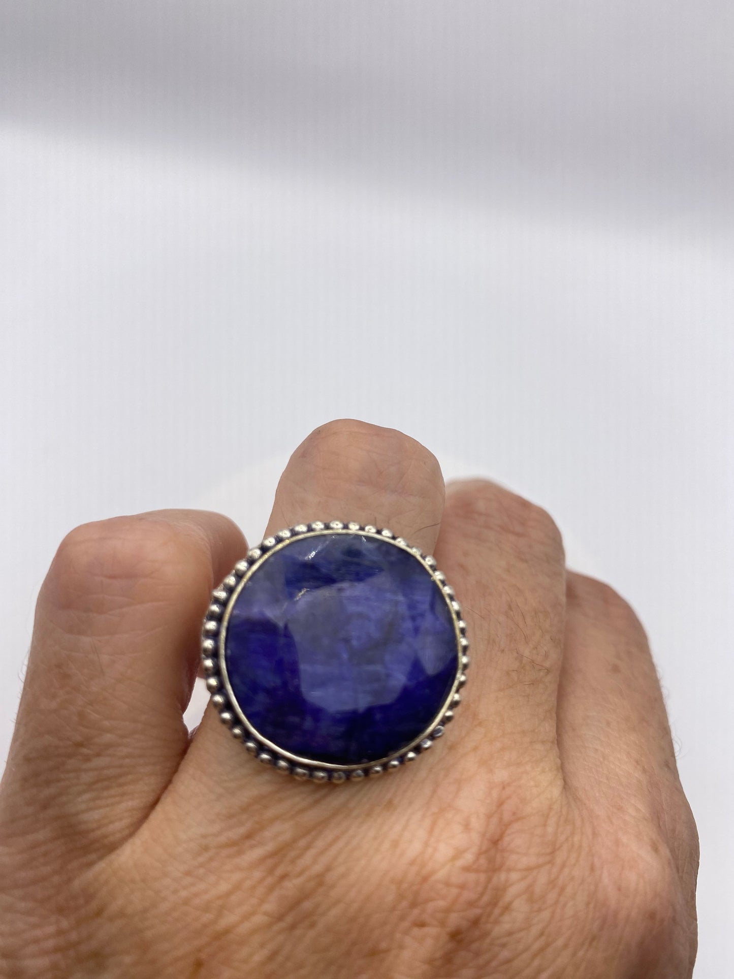 Vintage Blue Raw Sapphire Ring Boho Statement