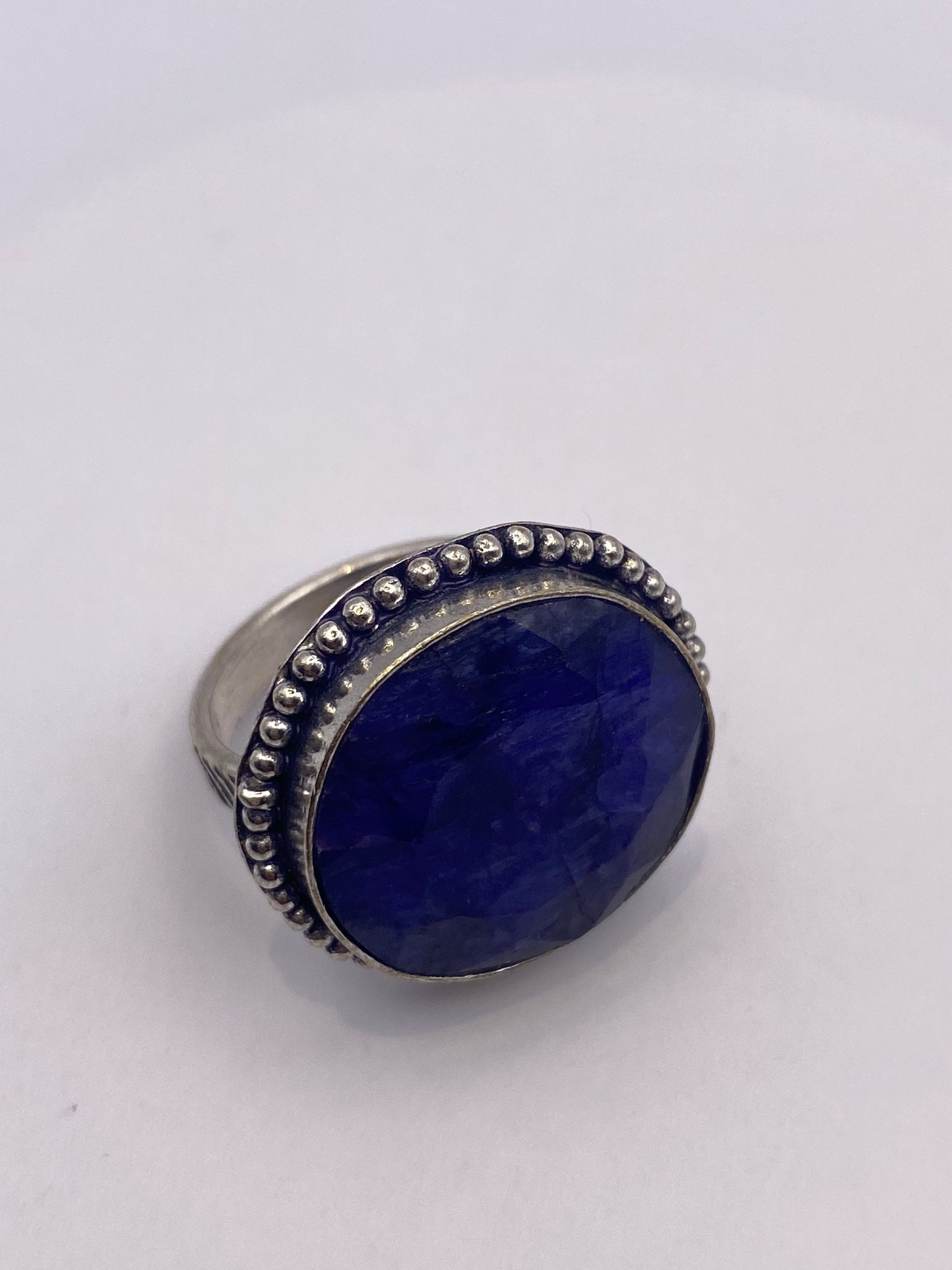 Vintage Blue Raw Sapphire Ring Boho Statement