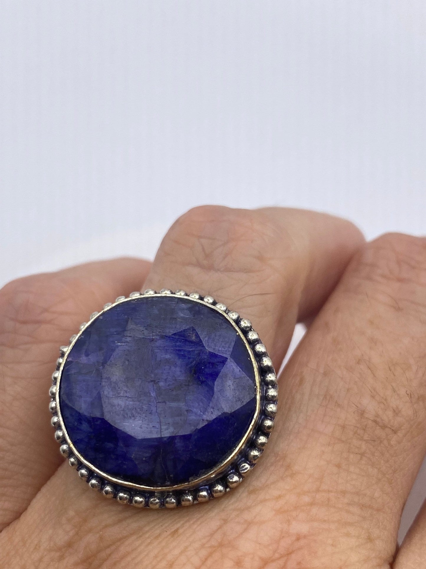 Vintage Blue Raw Sapphire Ring Boho Statement