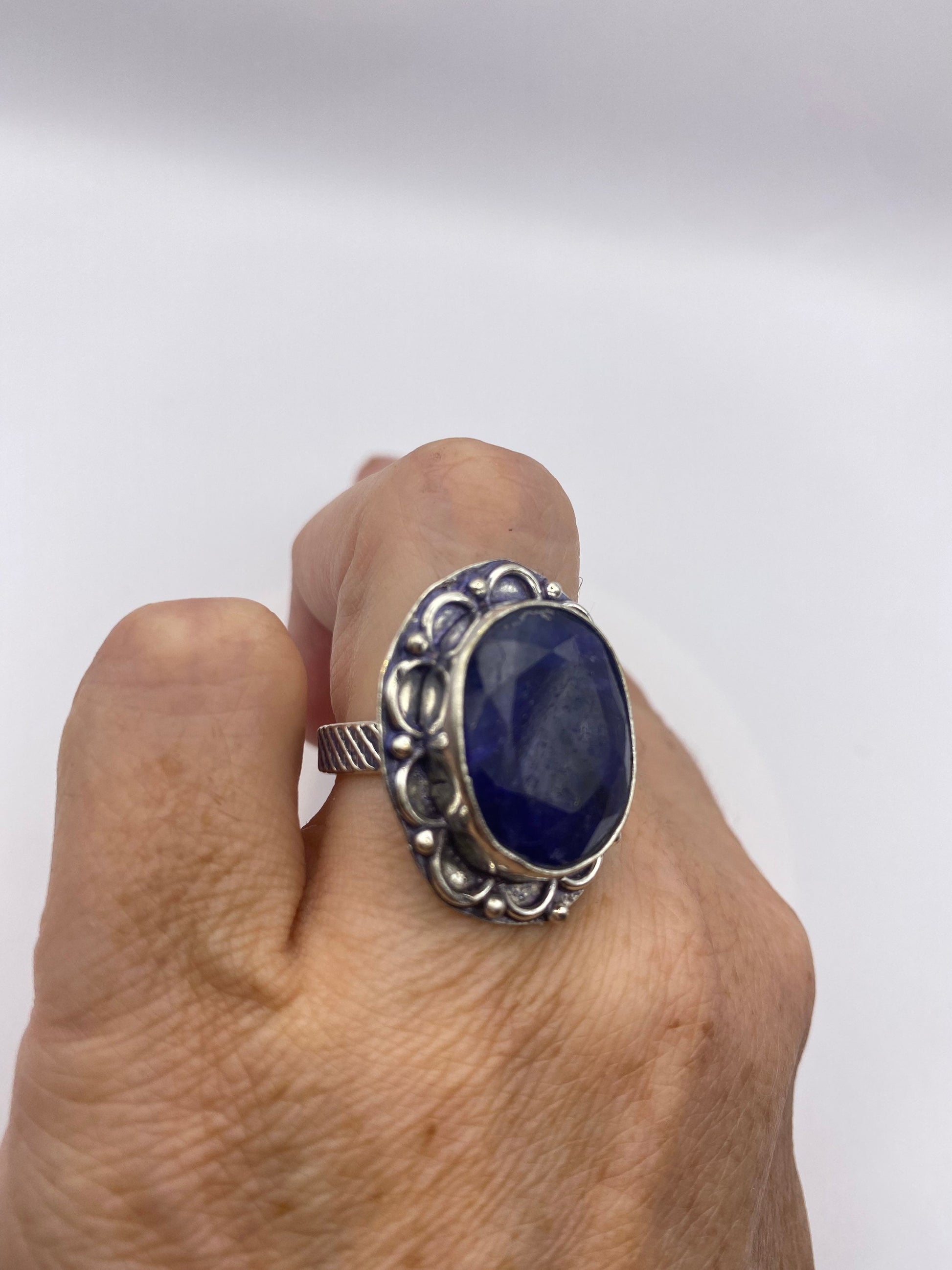 Vintage Blue Raw Sapphire Ring Boho Statement