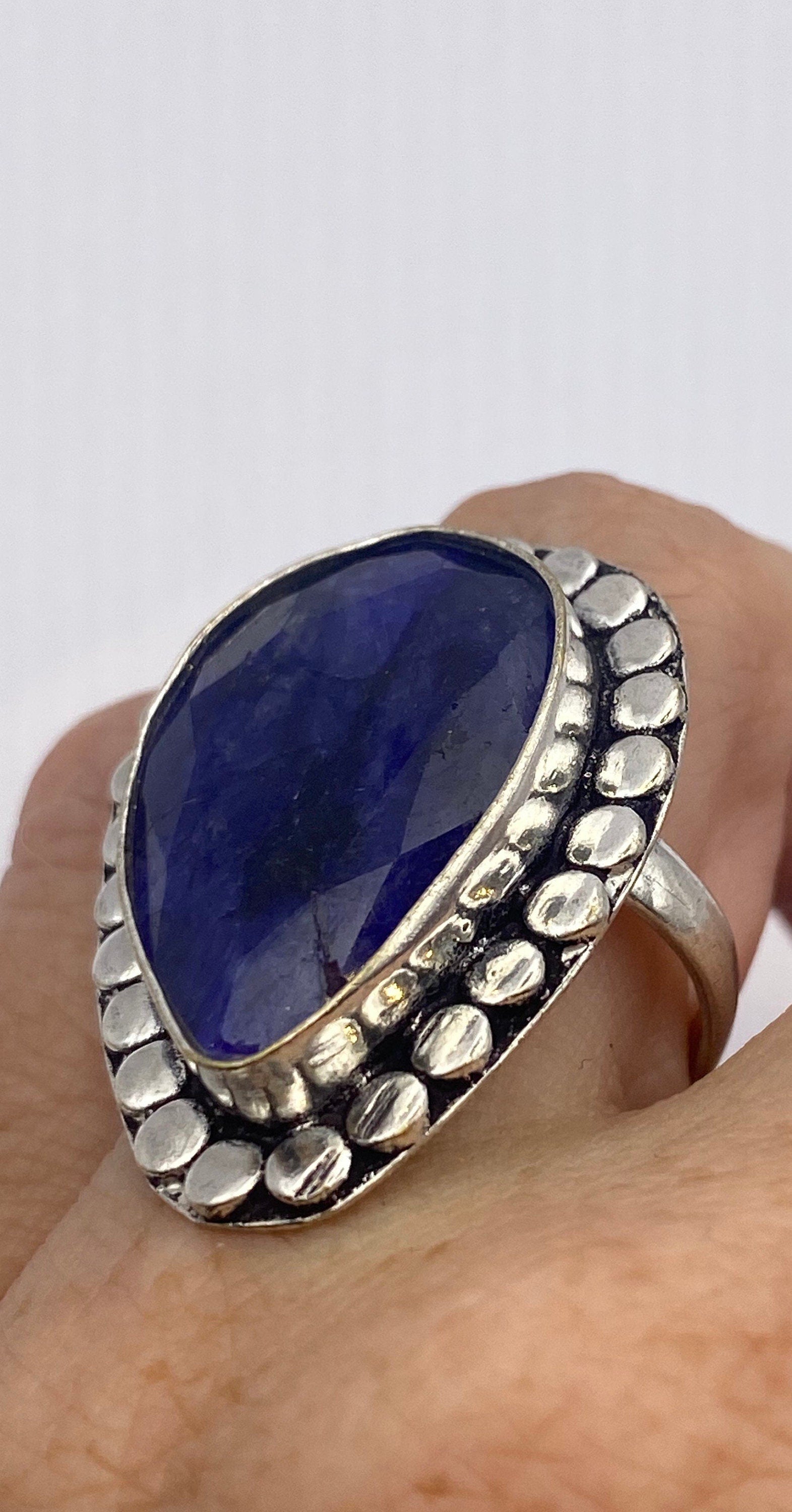 Vintage Blue Raw Sapphire Ring Boho Statement