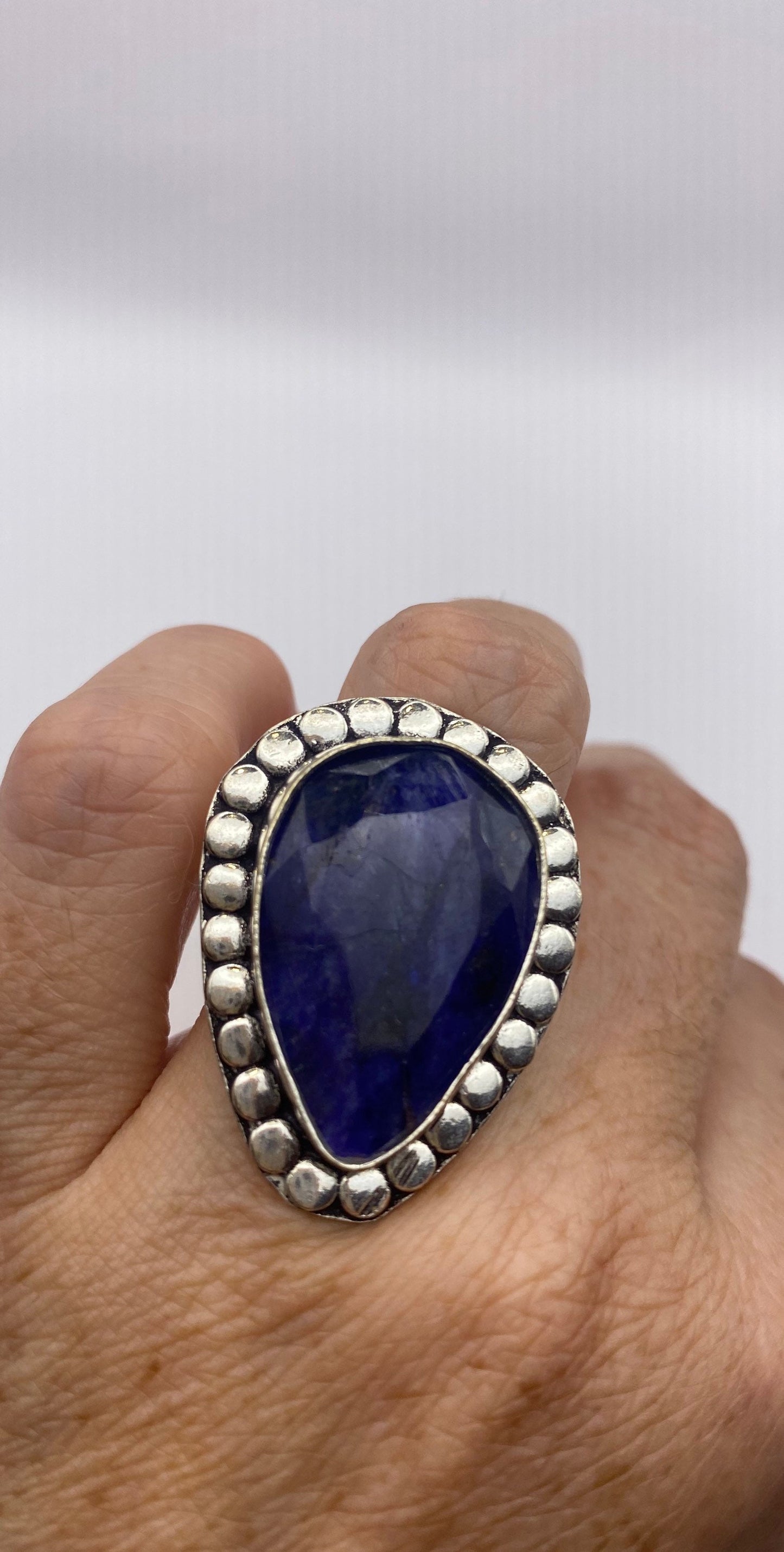 Vintage Blue Raw Sapphire Ring Boho Statement