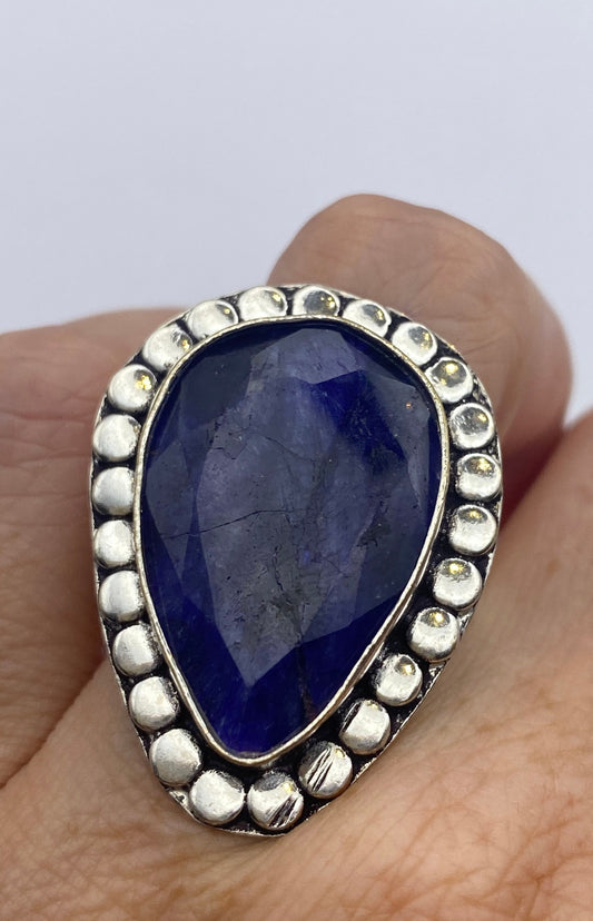Vintage Blue Raw Sapphire Ring Boho Statement