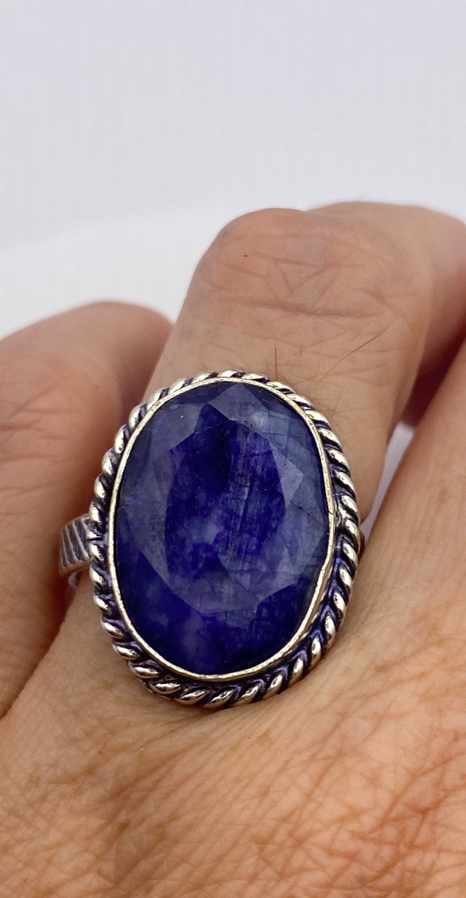 Vintage Blue Raw Sapphire Ring Boho Statement