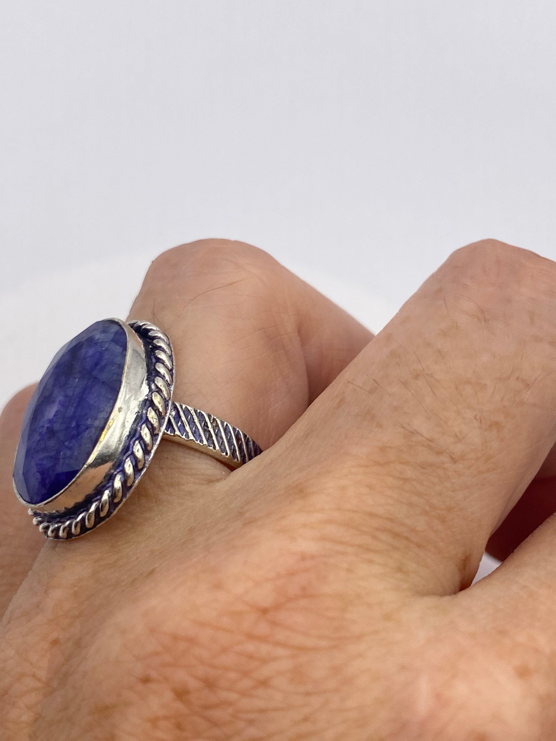 Vintage Blue Raw Sapphire Ring Boho Statement