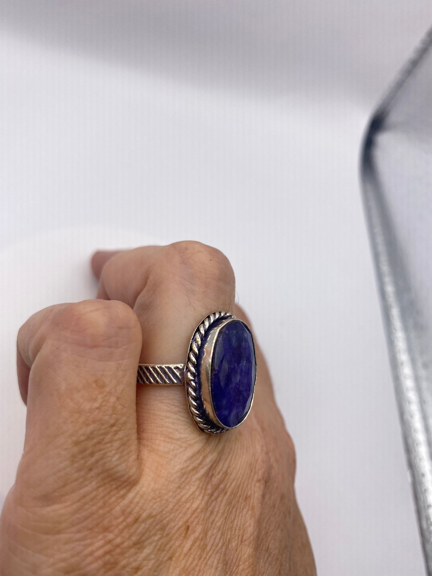 Vintage Blue Raw Sapphire Ring Boho Statement