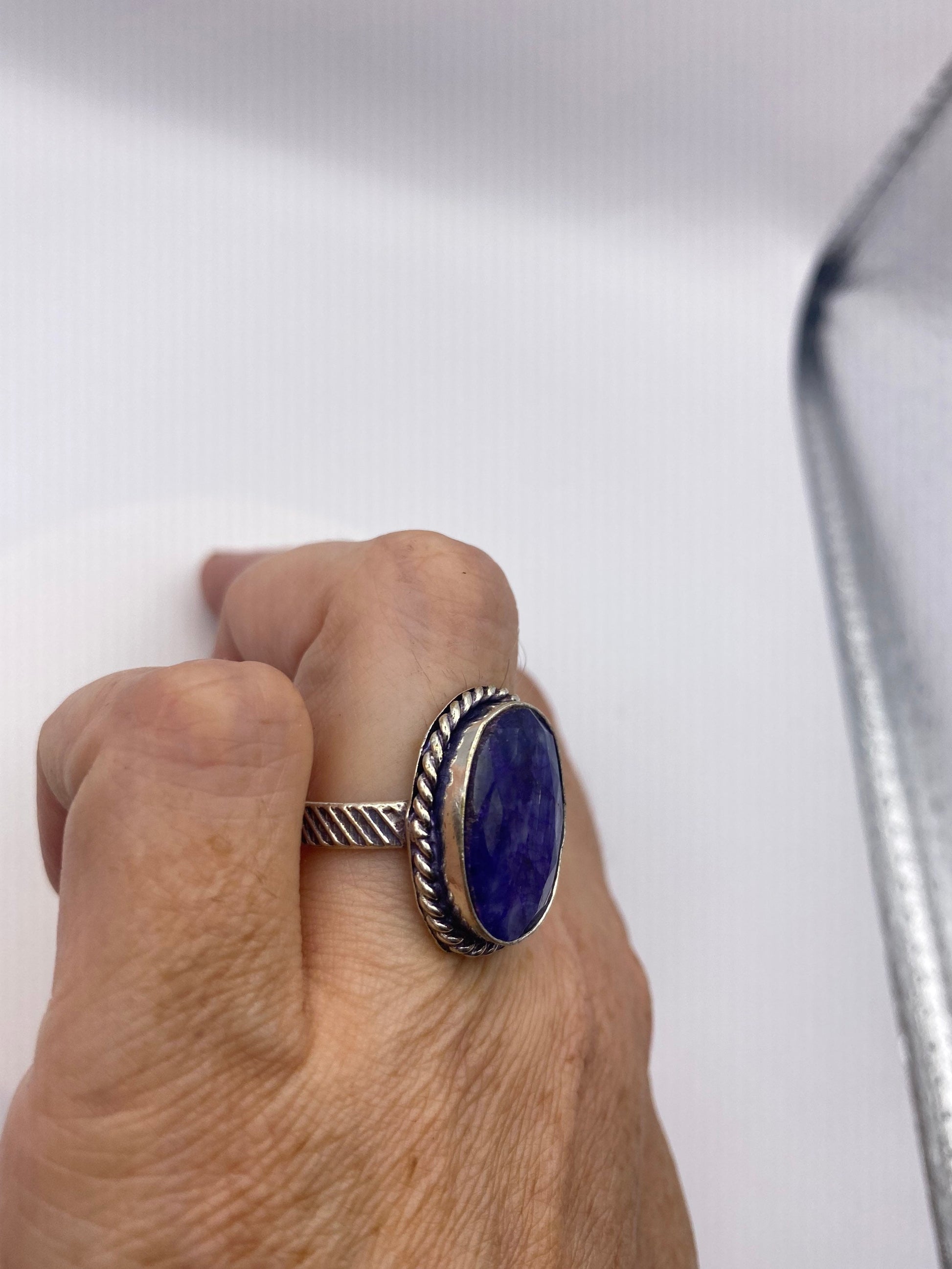 Vintage Blue Raw Sapphire Ring Boho Statement