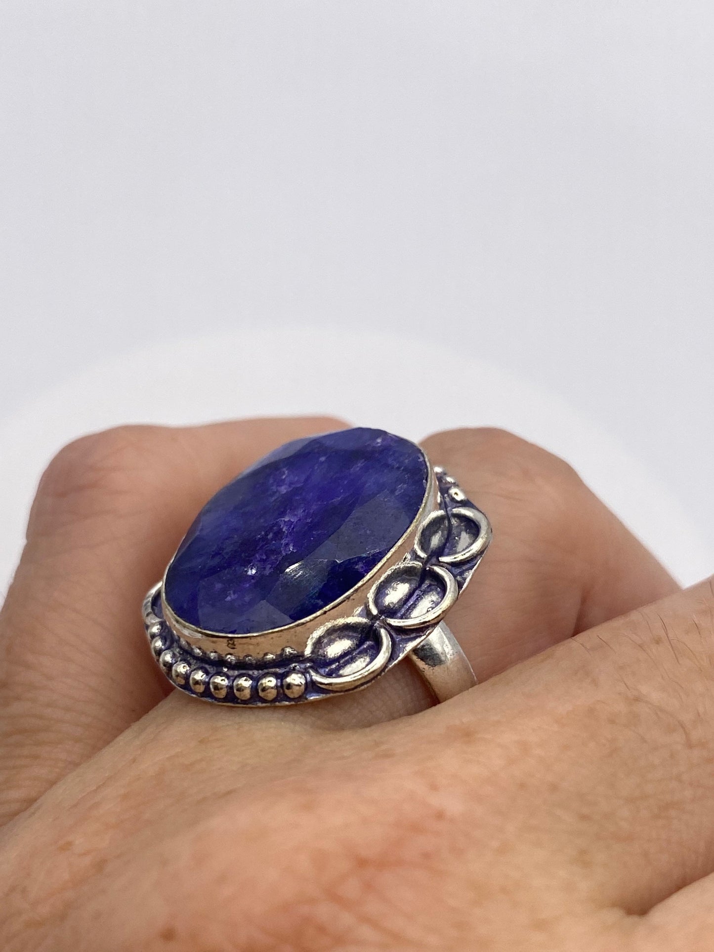 Vintage Blue Raw Sapphire Ring Boho Statement