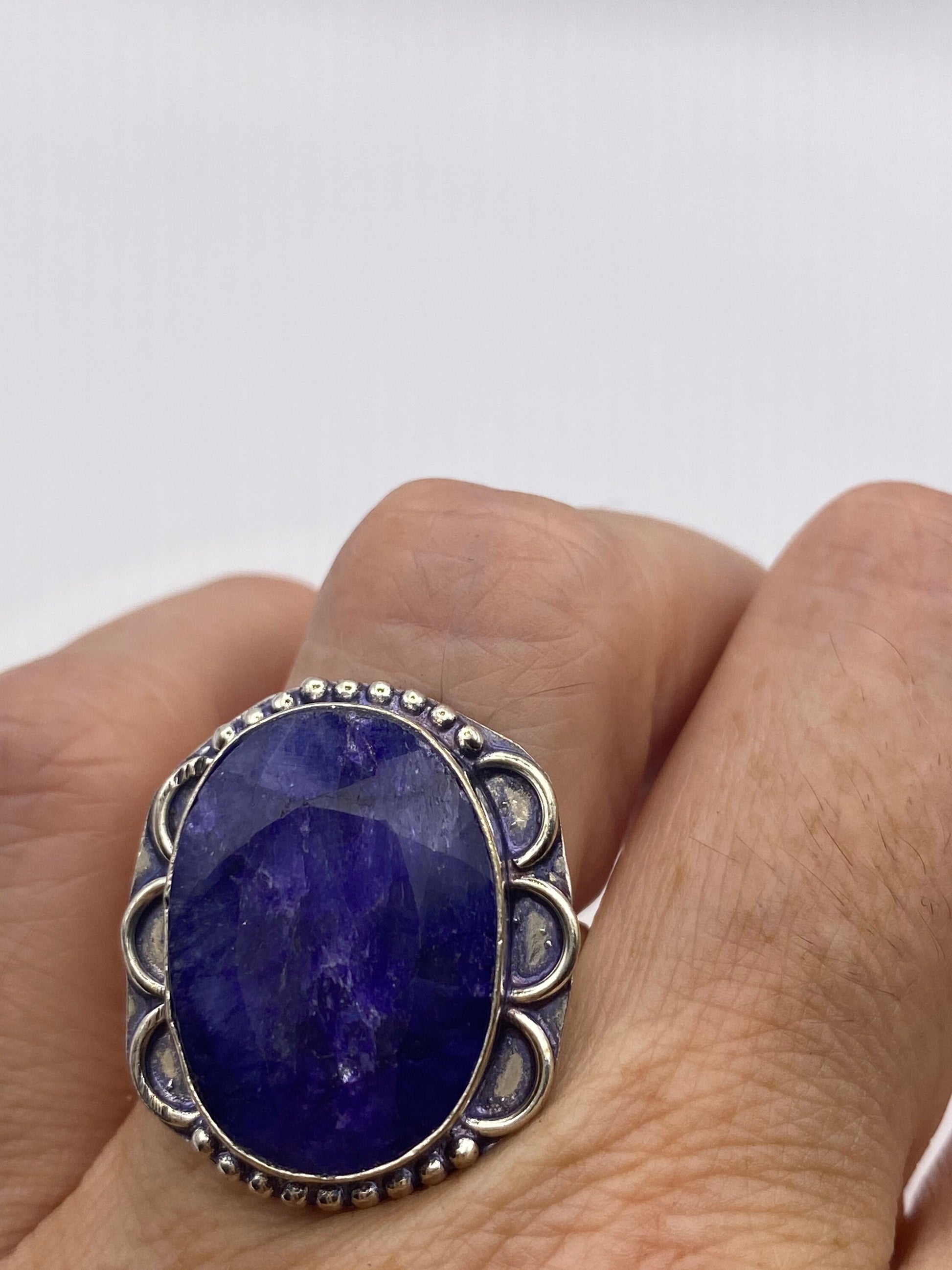 Vintage Blue Raw Sapphire Ring Boho Statement