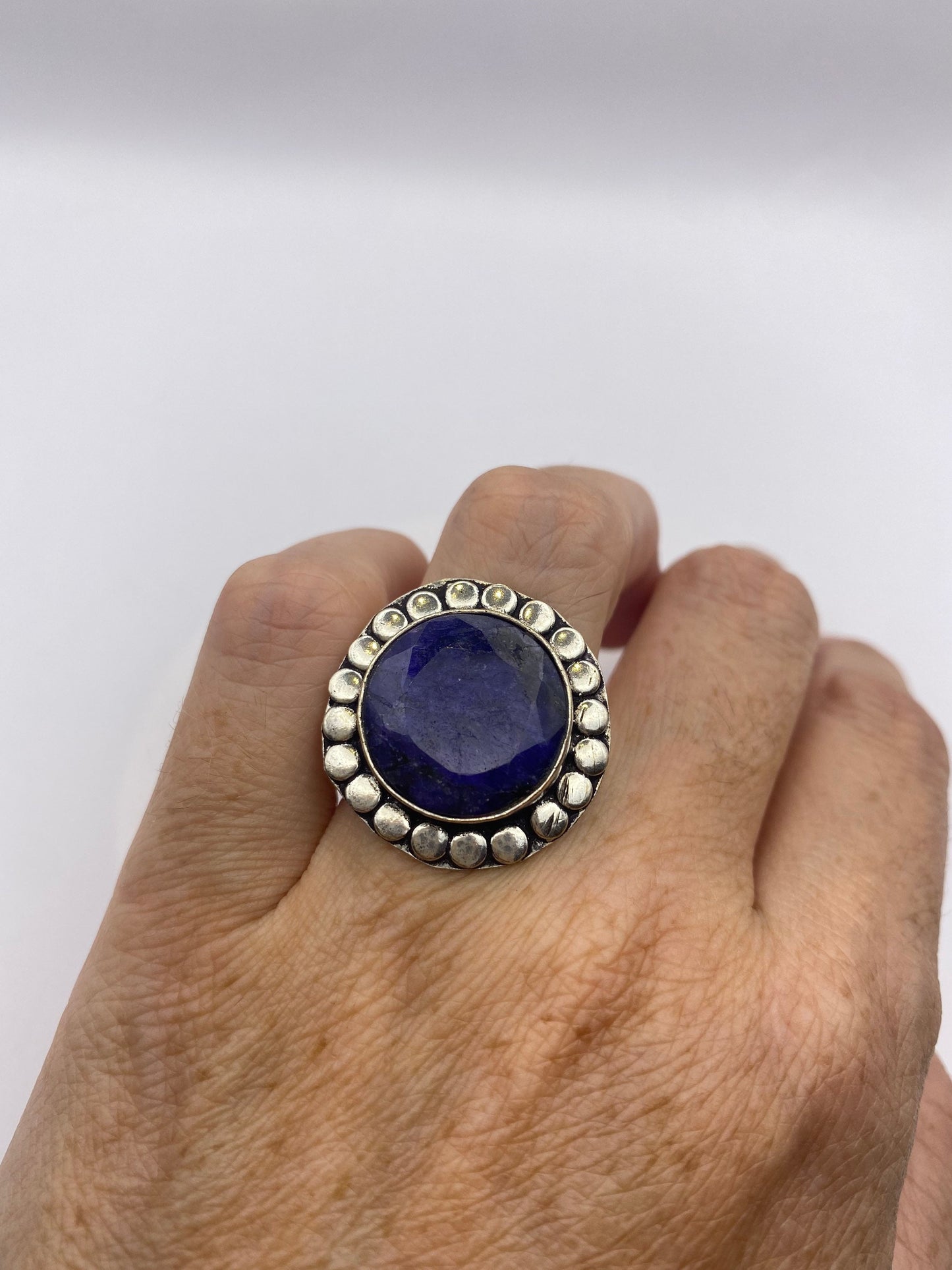 Vintage Blue Raw Sapphire Ring Boho Statement