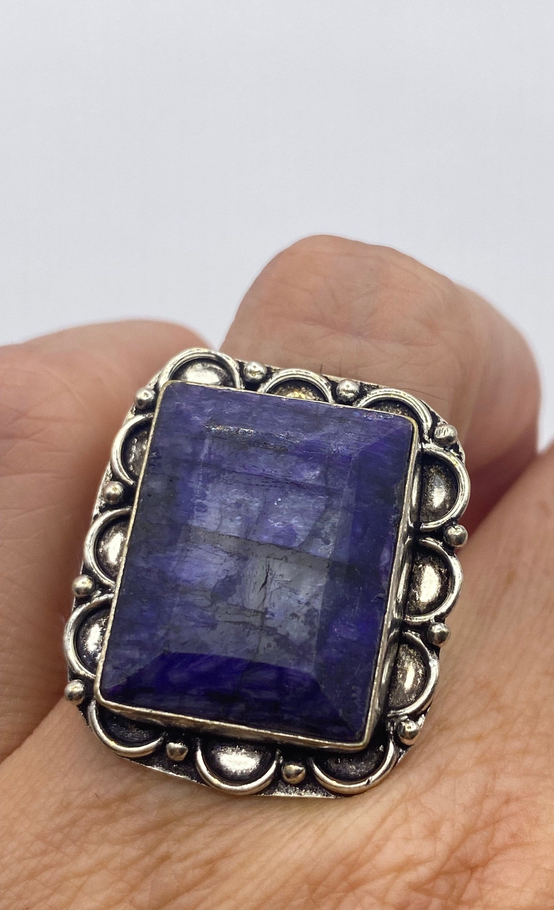 Vintage Blue Raw Sapphire Ring Boho Statement