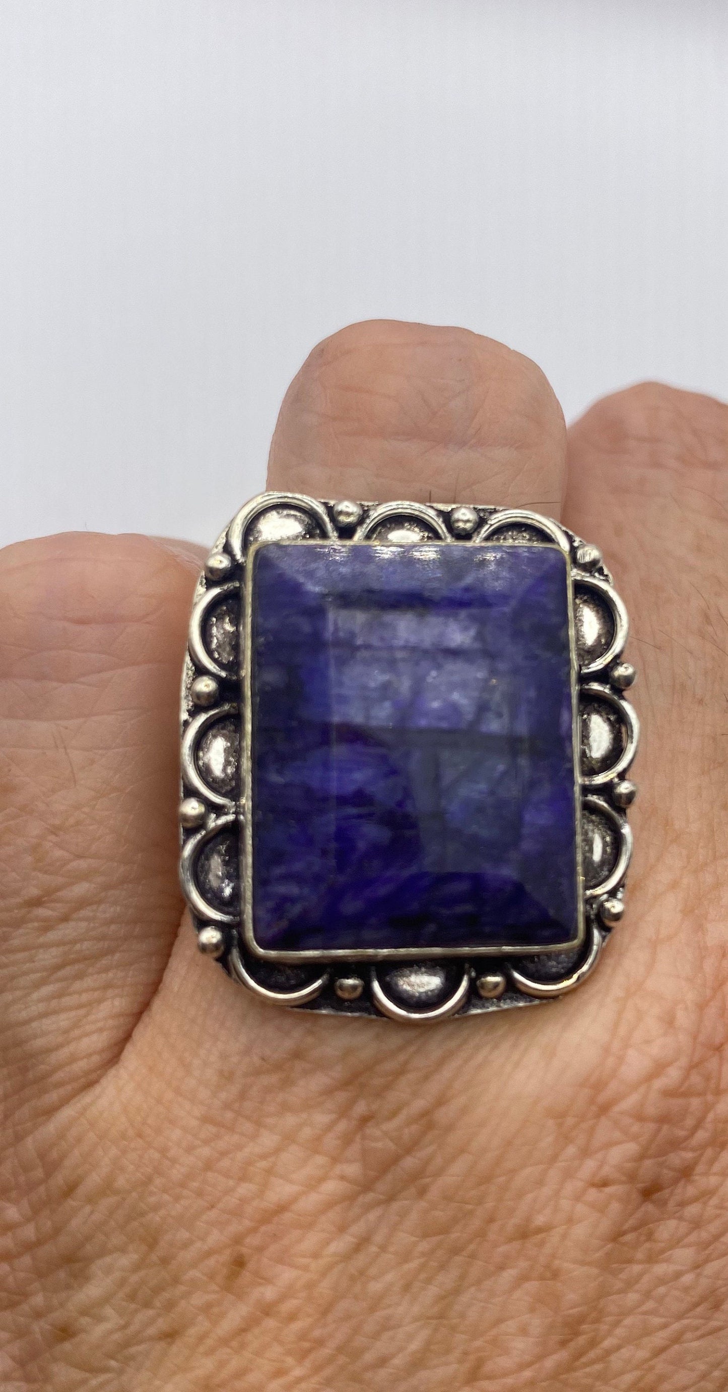 Vintage Blue Raw Sapphire Ring Boho Statement